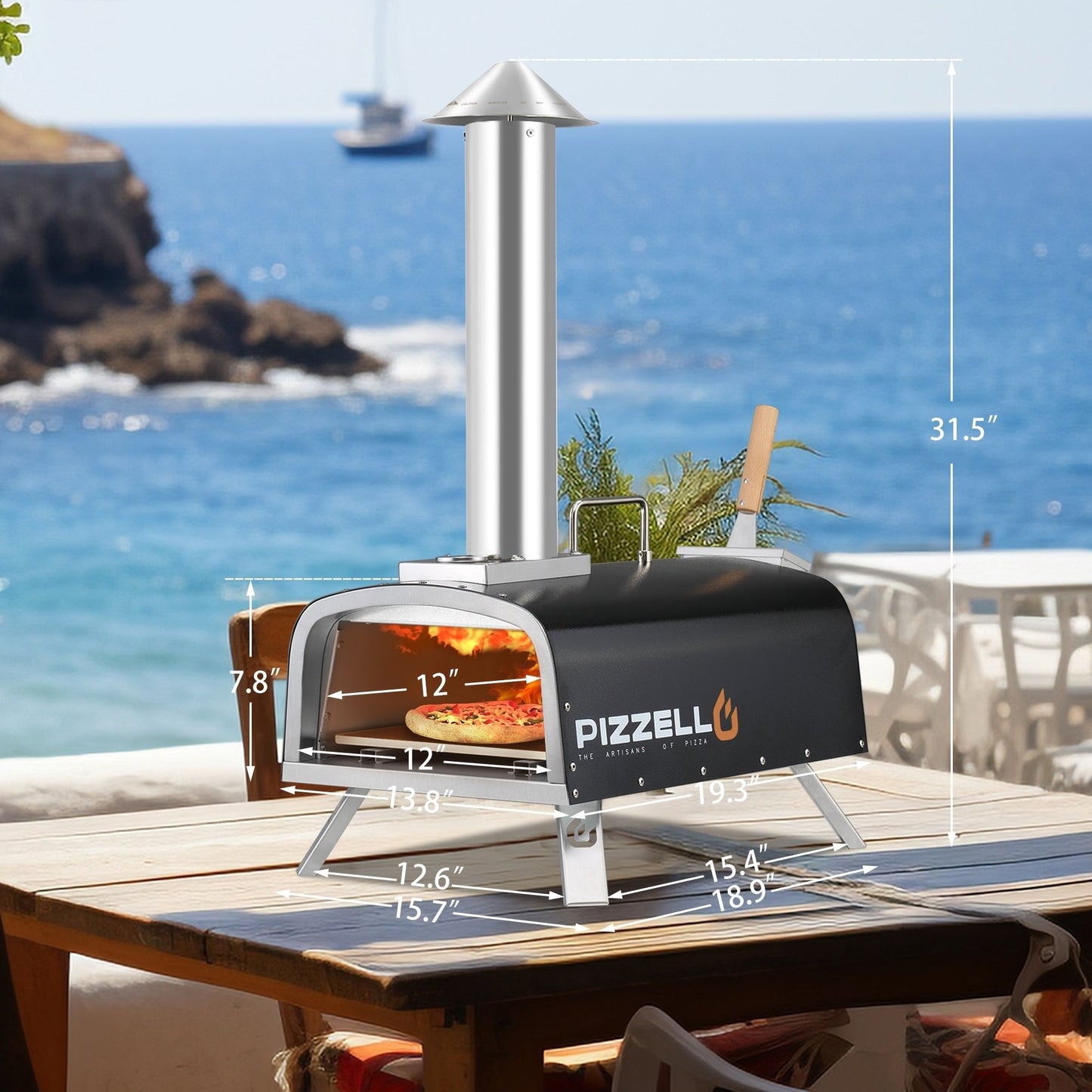 Multi-Fuel-Pizzaofen für den Außenbereich, Steinofen-Pizzamaker mit Gasbrenner und Holzbox – 12 Zoll