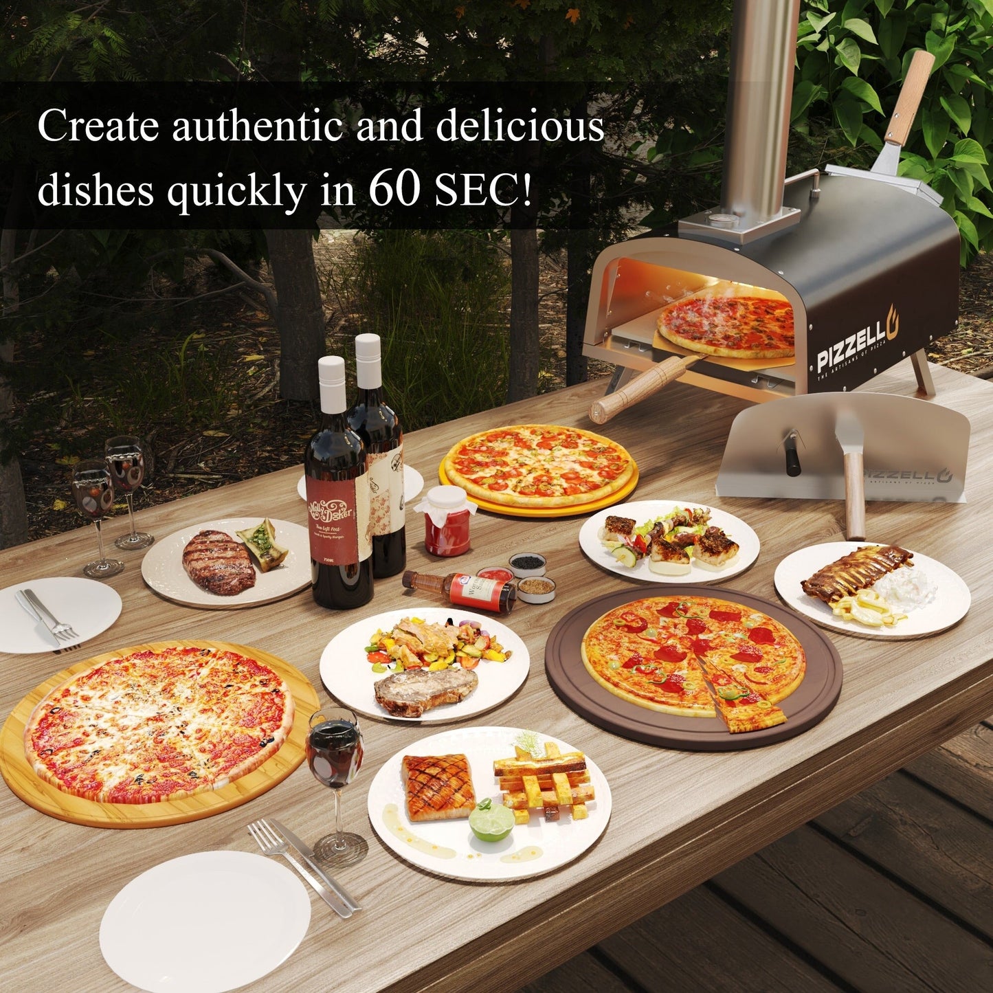 Multi-Fuel-Pizzaofen für den Außenbereich, Steinofen-Pizzamaker mit Gasbrenner und Holzbox – 12 Zoll