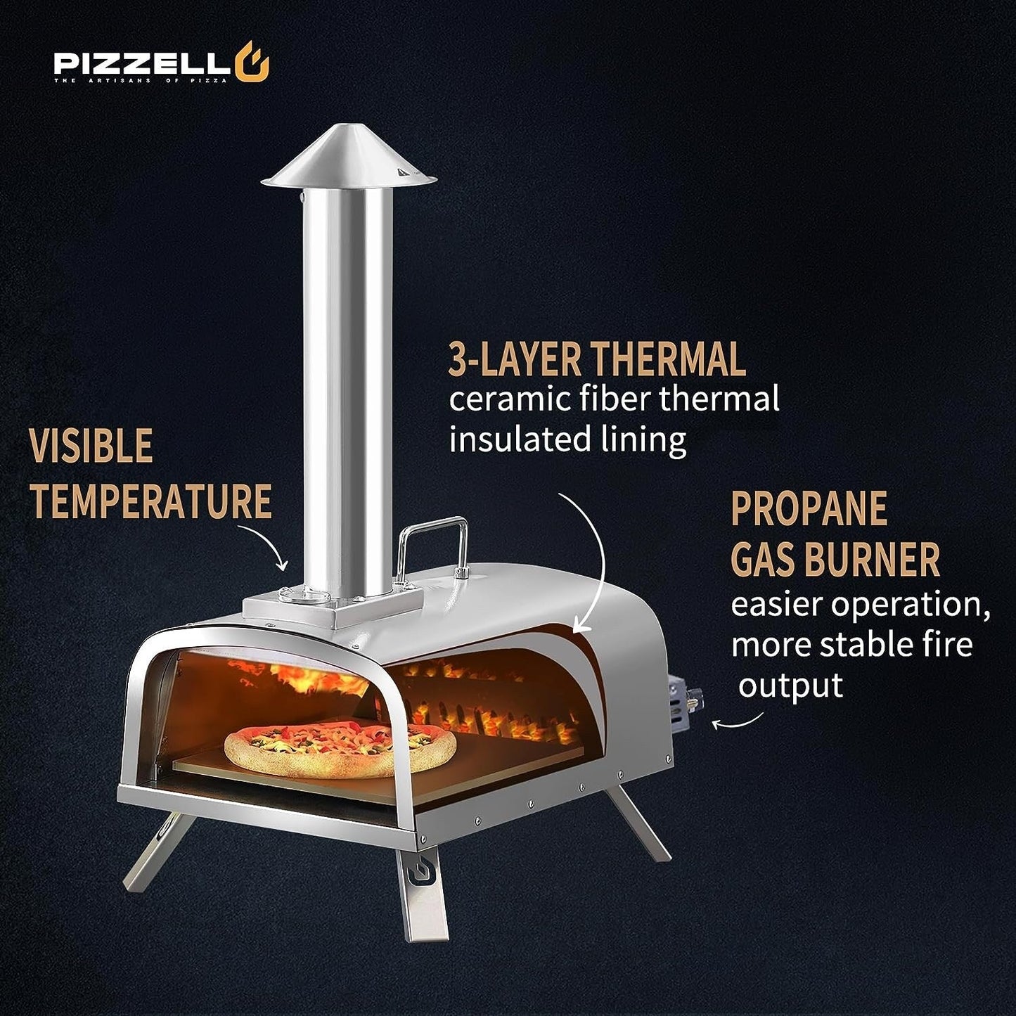 Multi-Fuel-Pizzaofen für den Außenbereich, Steinofen-Pizzamaker mit Gasbrenner und Holzbox – 12 Zoll