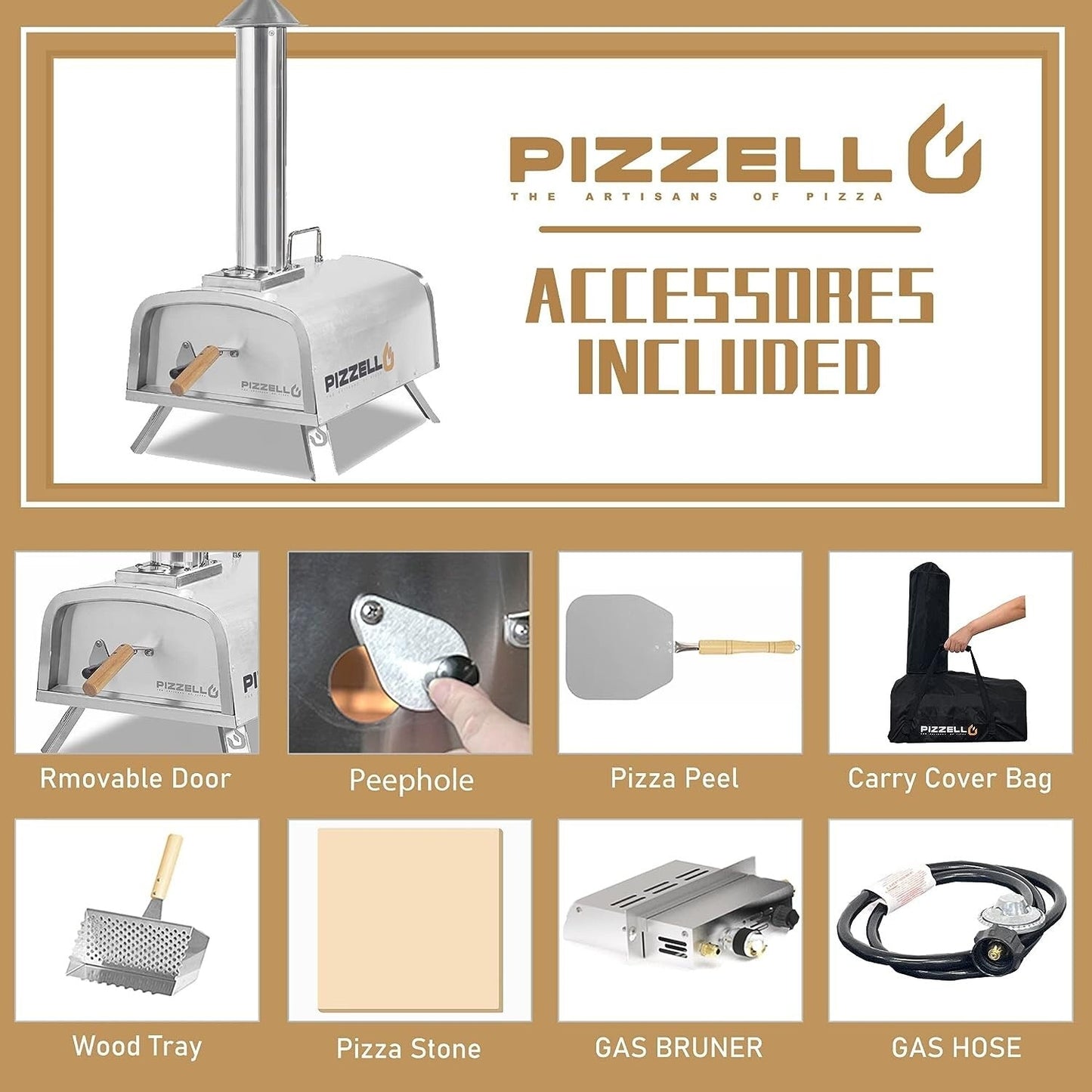 Multi-Fuel-Pizzaofen für den Außenbereich, Steinofen-Pizzamaker mit Gasbrenner und Holzbox – 12 Zoll