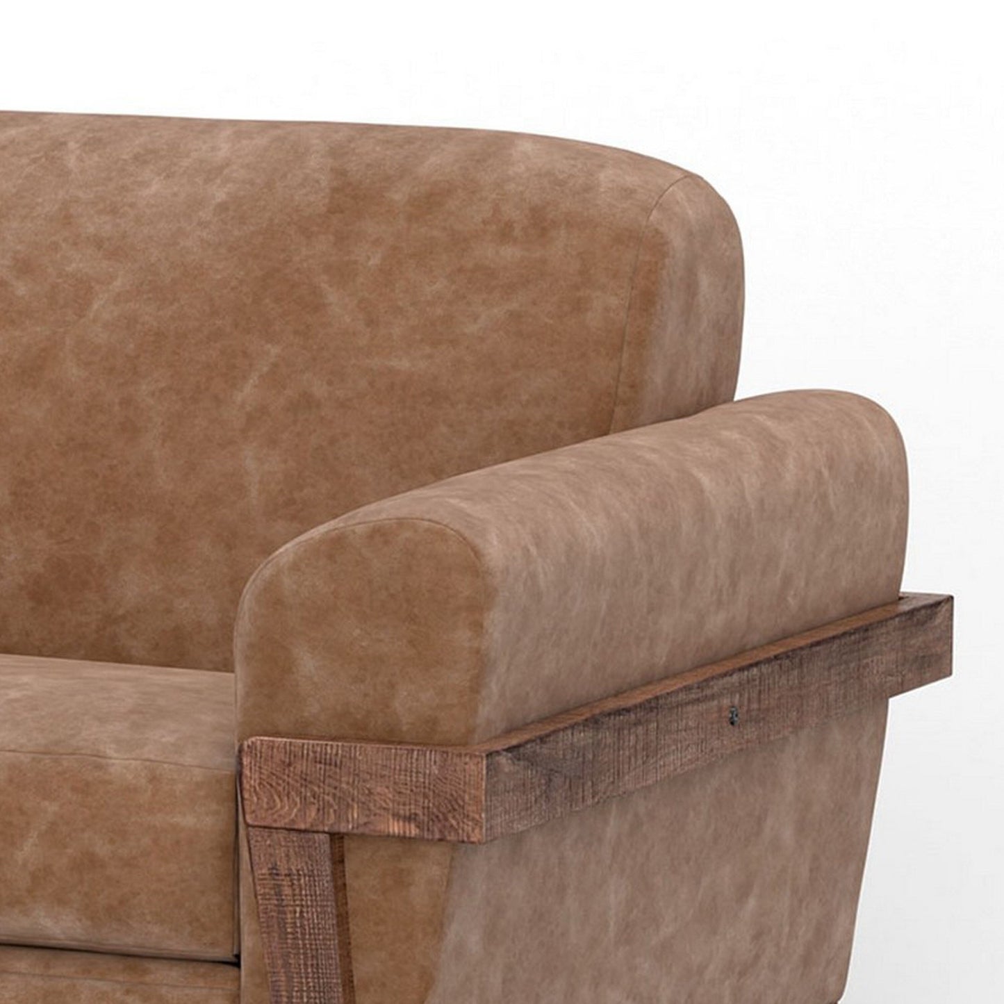 Pola Sofa, Cognac Brown Faux Leather, Foam, Solid Pine Wood, 95 Inch
