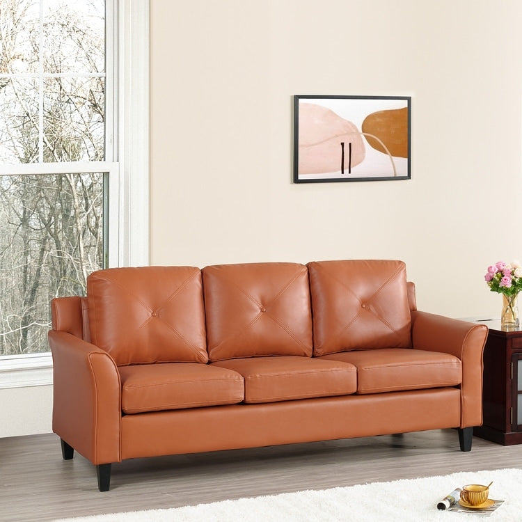 Stylish Sofa Combo: Chesterfield Sofa with Rolled Arms and Button Tufted Flared Arms Microfiber Couch for Small Spaces