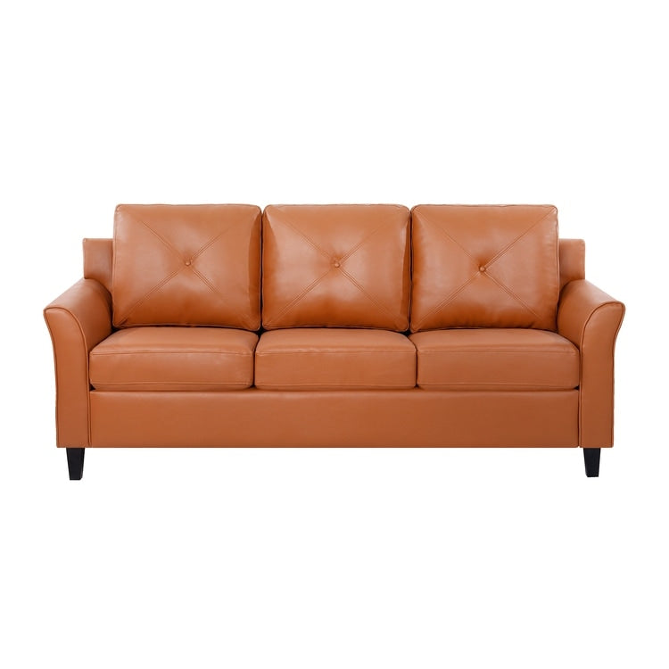Stylish Sofa Combo: Chesterfield Sofa with Rolled Arms and Button Tufted Flared Arms Microfiber Couch for Small Spaces
