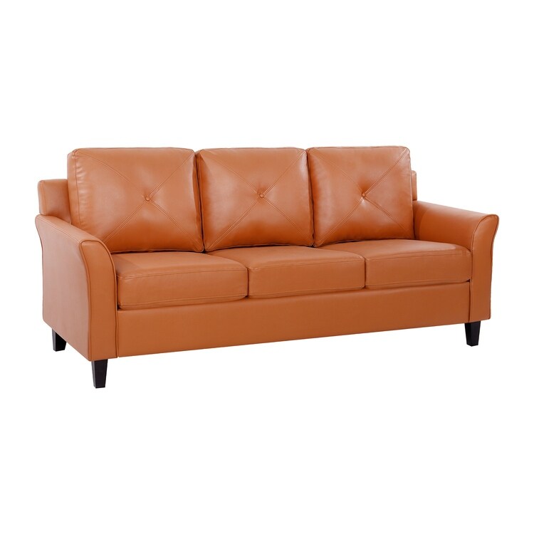 Stylish Sofa Combo: Chesterfield Sofa with Rolled Arms and Button Tufted Flared Arms Microfiber Couch for Small Spaces