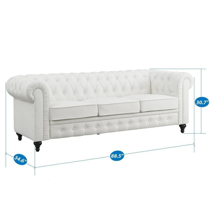 Stylish Sofa Combo: Chesterfield Sofa with Rolled Arms and Button Tufted Flared Arms Microfiber Couch for Small Spaces