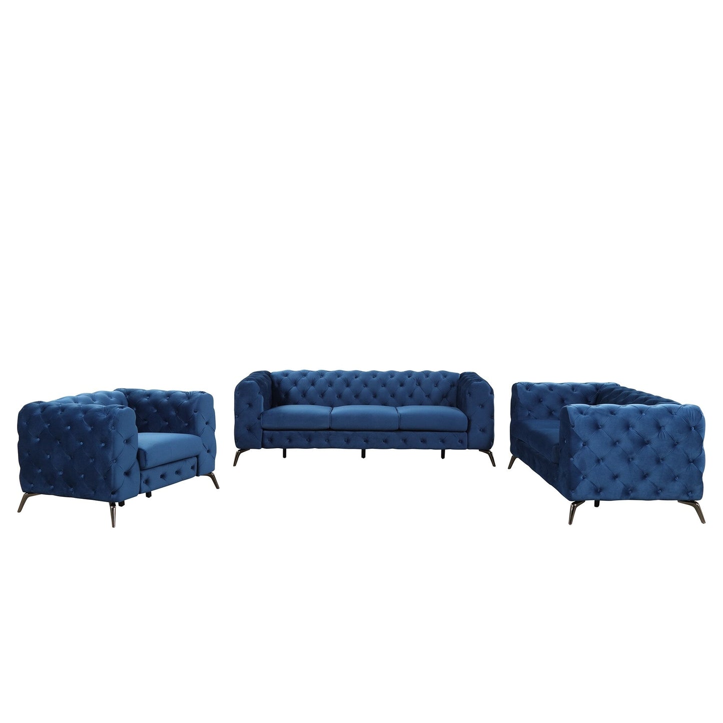Roomfitters 3-Piece Velvet Upholstered Sofa Set with Sturdy Metal Legs, Includes Three-Seat Sofa, Loveseat, and Single Chair