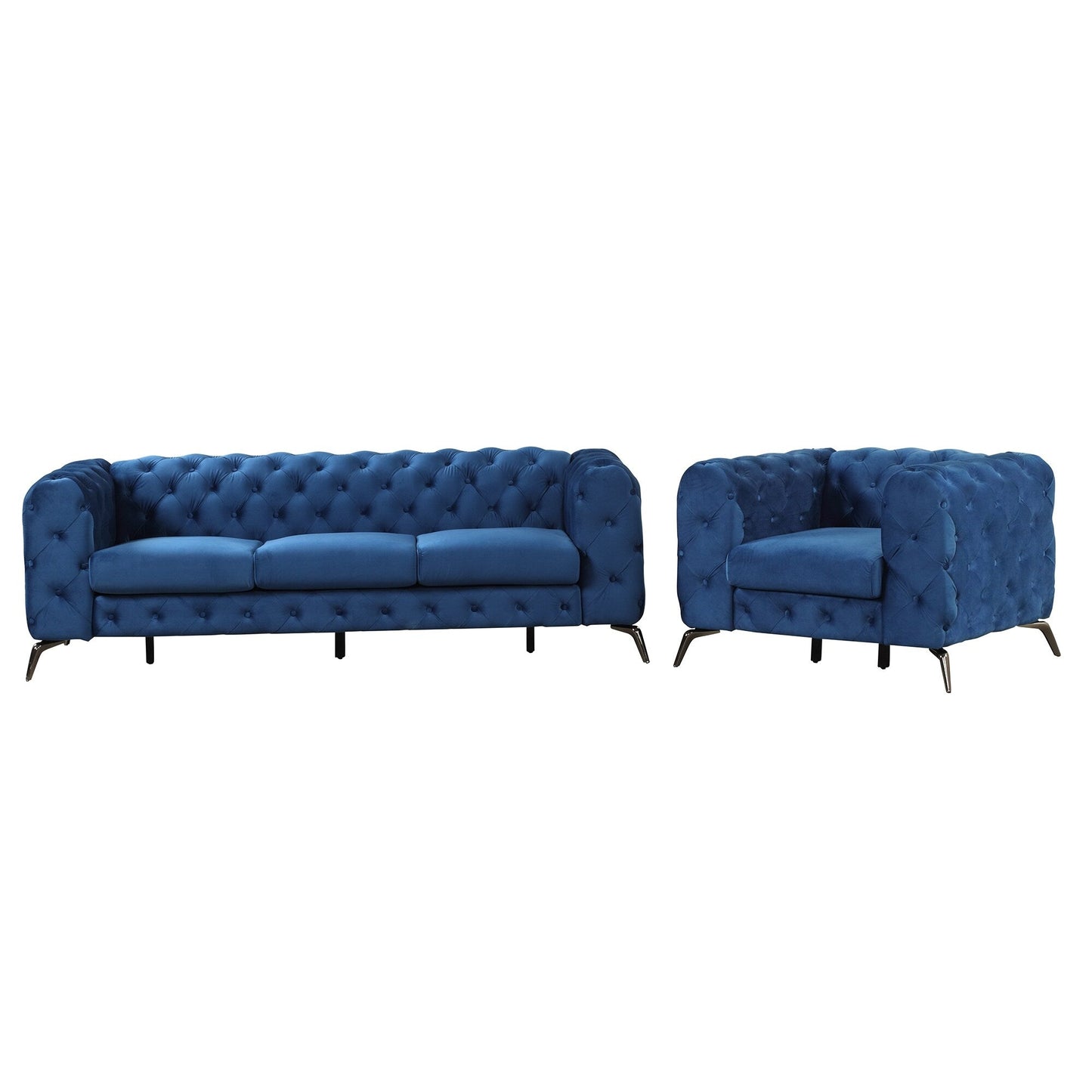 Roomfitters 3-Piece Velvet Upholstered Sofa Set with Sturdy Metal Legs, Includes Three-Seat Sofa, Loveseat, and Single Chair
