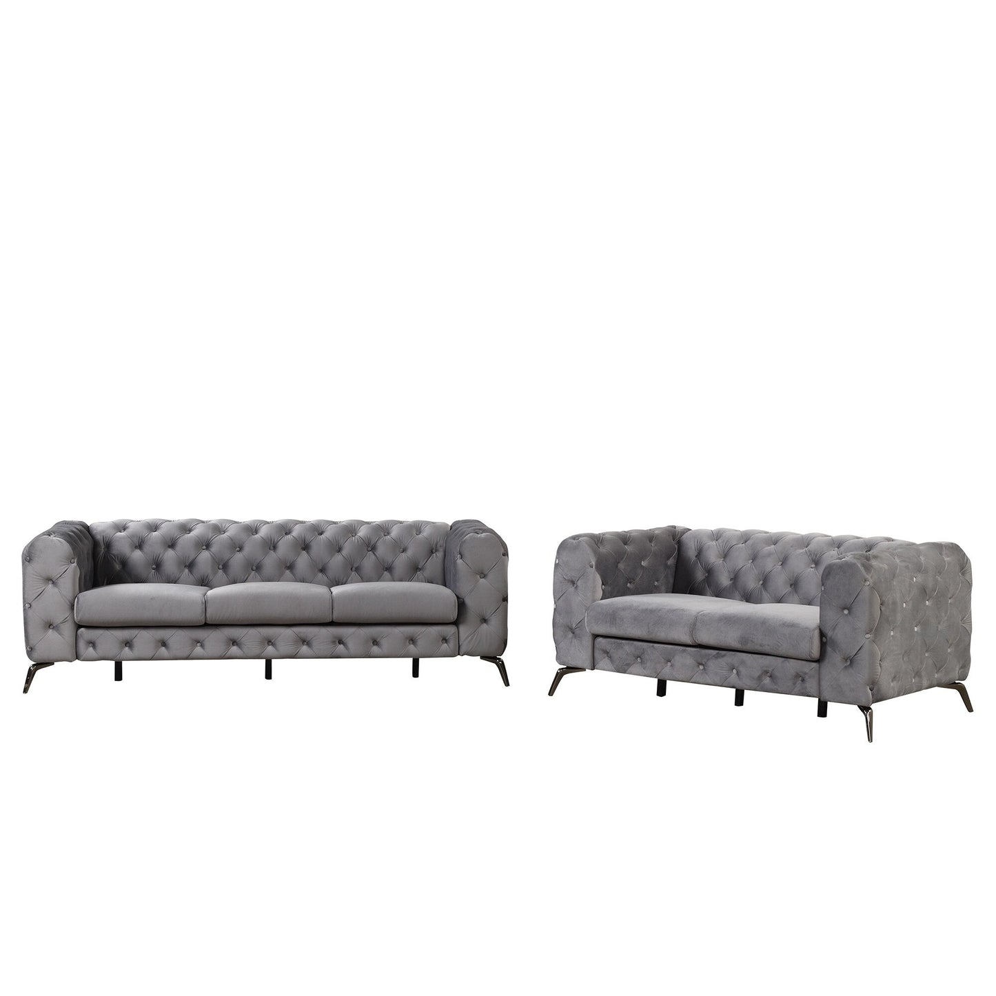 Roomfitters 3-Piece Velvet Upholstered Sofa Set with Sturdy Metal Legs, Includes Three-Seat Sofa, Loveseat, and Single Chair