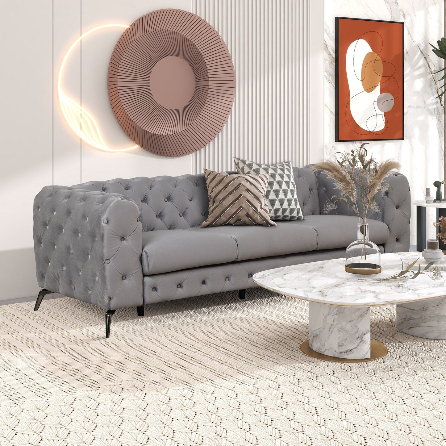 Roomfitters 3-Piece Velvet Upholstered Sofa Set with Sturdy Metal Legs, Includes Three-Seat Sofa, Loveseat, and Single Chair