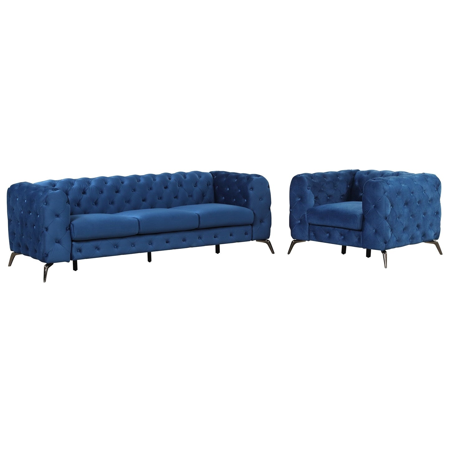 Roomfitters 3-Piece Velvet Upholstered Sofa Set with Sturdy Metal Legs, Includes Three-Seat Sofa, Loveseat, and Single Chair