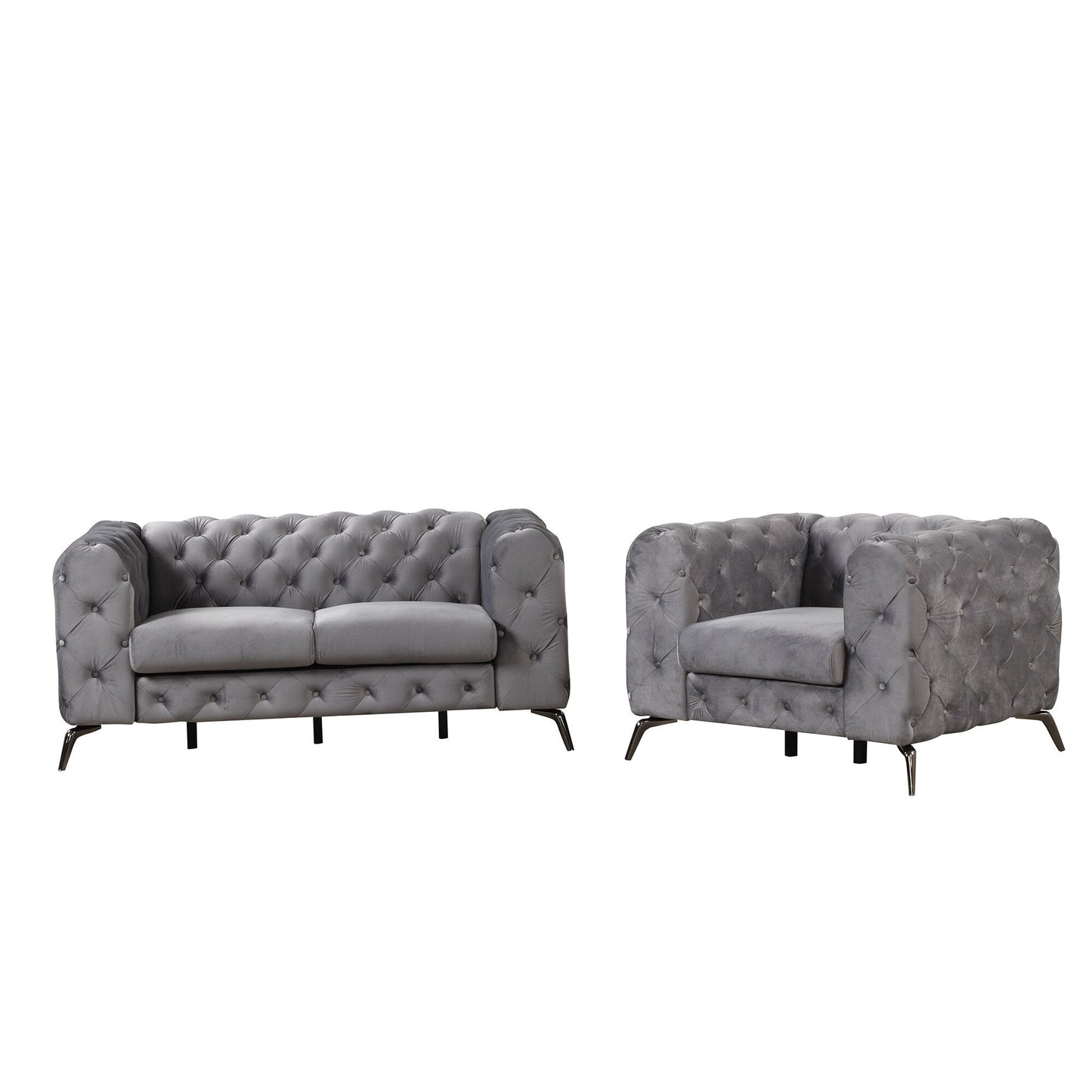 Roomfitters 3-Piece Velvet Upholstered Sofa Set with Sturdy Metal Legs, Includes Three-Seat Sofa, Loveseat, and Single Chair