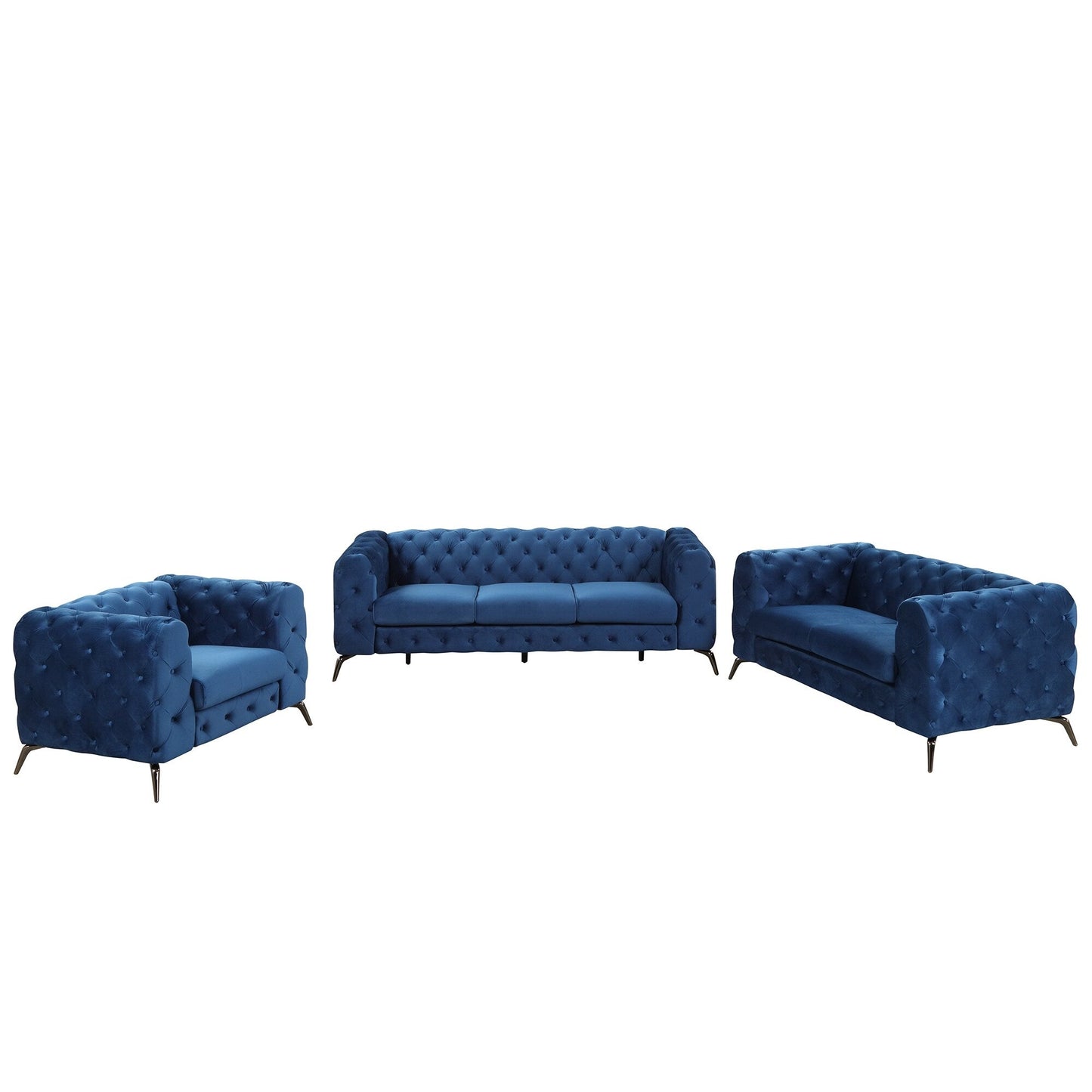Roomfitters 3-Piece Velvet Upholstered Sofa Set with Sturdy Metal Legs, Includes Three-Seat Sofa, Loveseat, and Single Chair