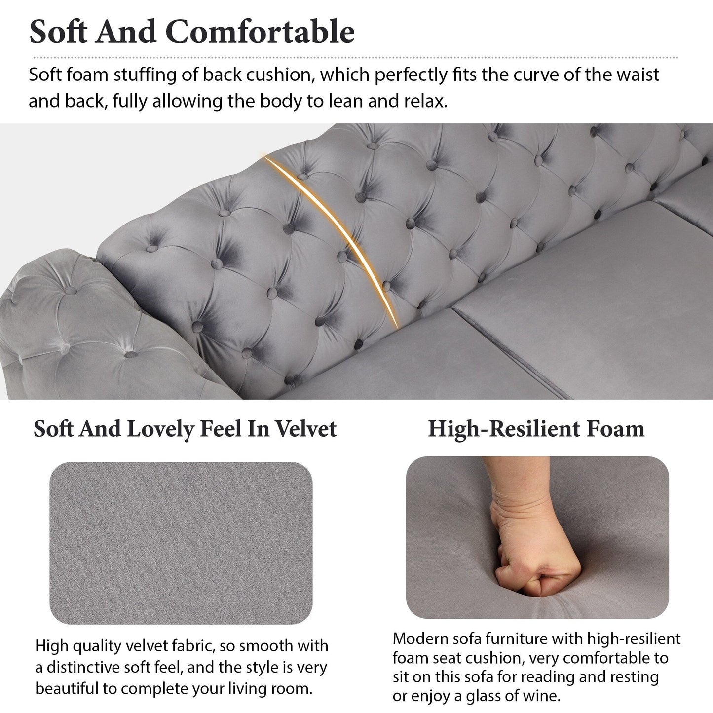 Roomfitters 3-Piece Velvet Upholstered Sofa Set with Sturdy Metal Legs, Includes Three-Seat Sofa, Loveseat, and Single Chair