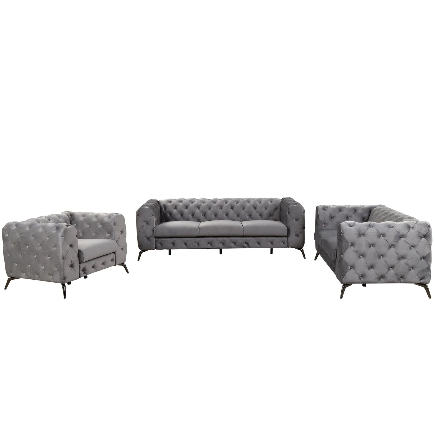 Roomfitters 3-Piece Velvet Upholstered Sofa Set with Sturdy Metal Legs, Includes Three-Seat Sofa, Loveseat, and Single Chair