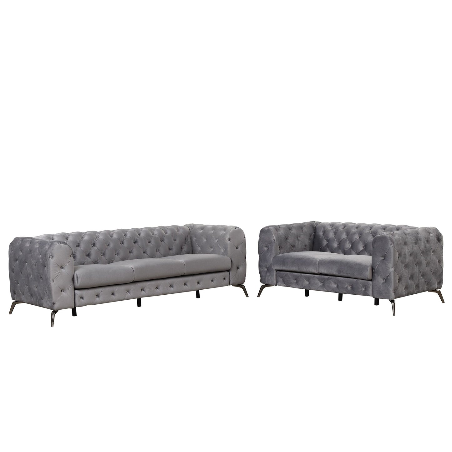 Roomfitters 3-Piece Velvet Upholstered Sofa Set with Sturdy Metal Legs, Includes Three-Seat Sofa, Loveseat, and Single Chair