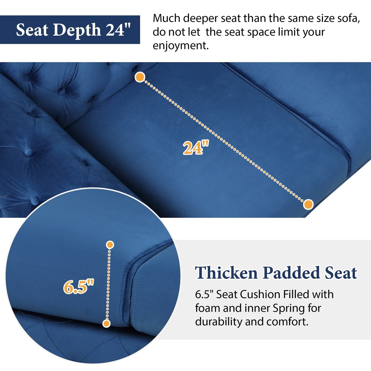 Roomfitters 3-Piece Velvet Upholstered Sofa Set with Sturdy Metal Legs, Includes Three-Seat Sofa, Loveseat, and Single Chair