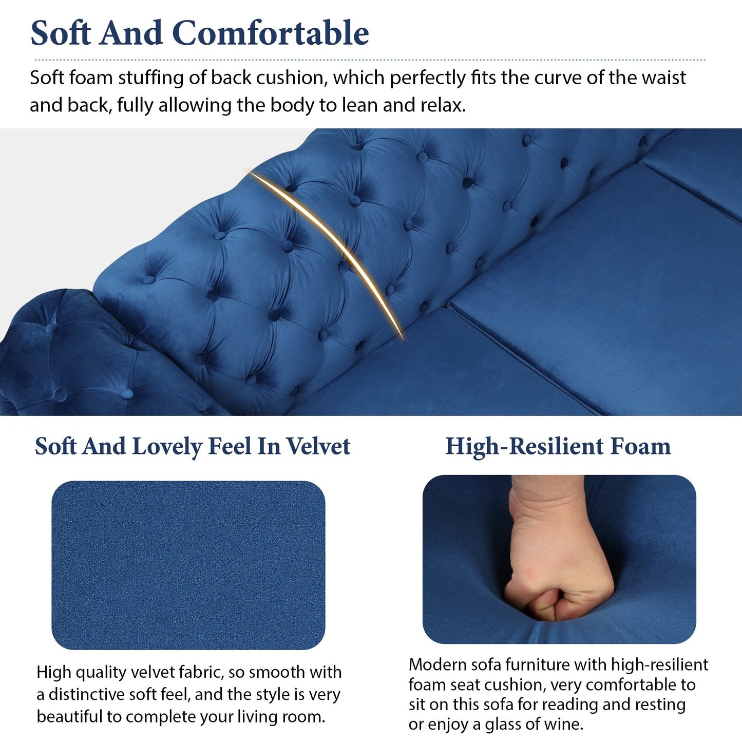Roomfitters 3-Piece Velvet Upholstered Sofa Set with Sturdy Metal Legs, Includes Three-Seat Sofa, Loveseat, and Single Chair