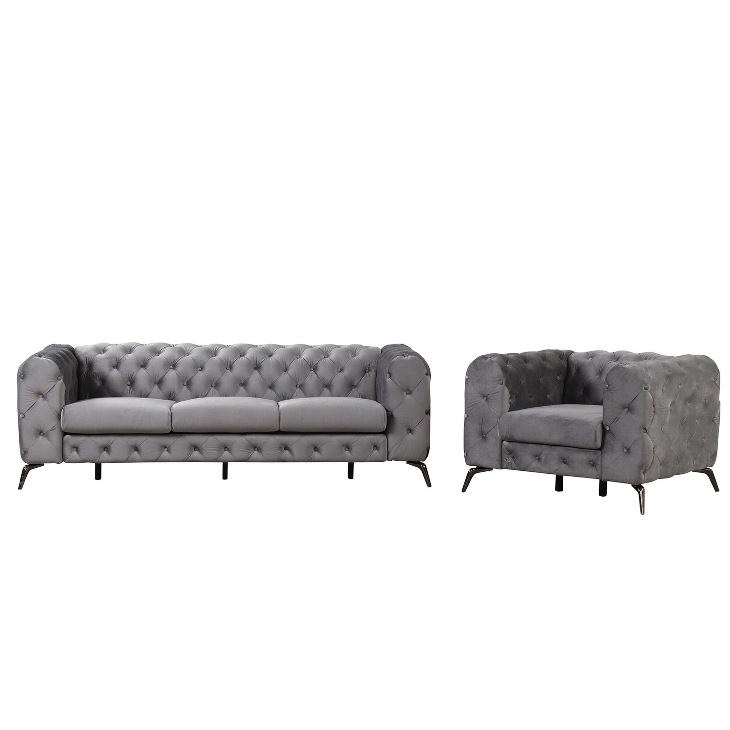 Roomfitters 3-Piece Velvet Upholstered Sofa Set with Sturdy Metal Legs, Includes Three-Seat Sofa, Loveseat, and Single Chair