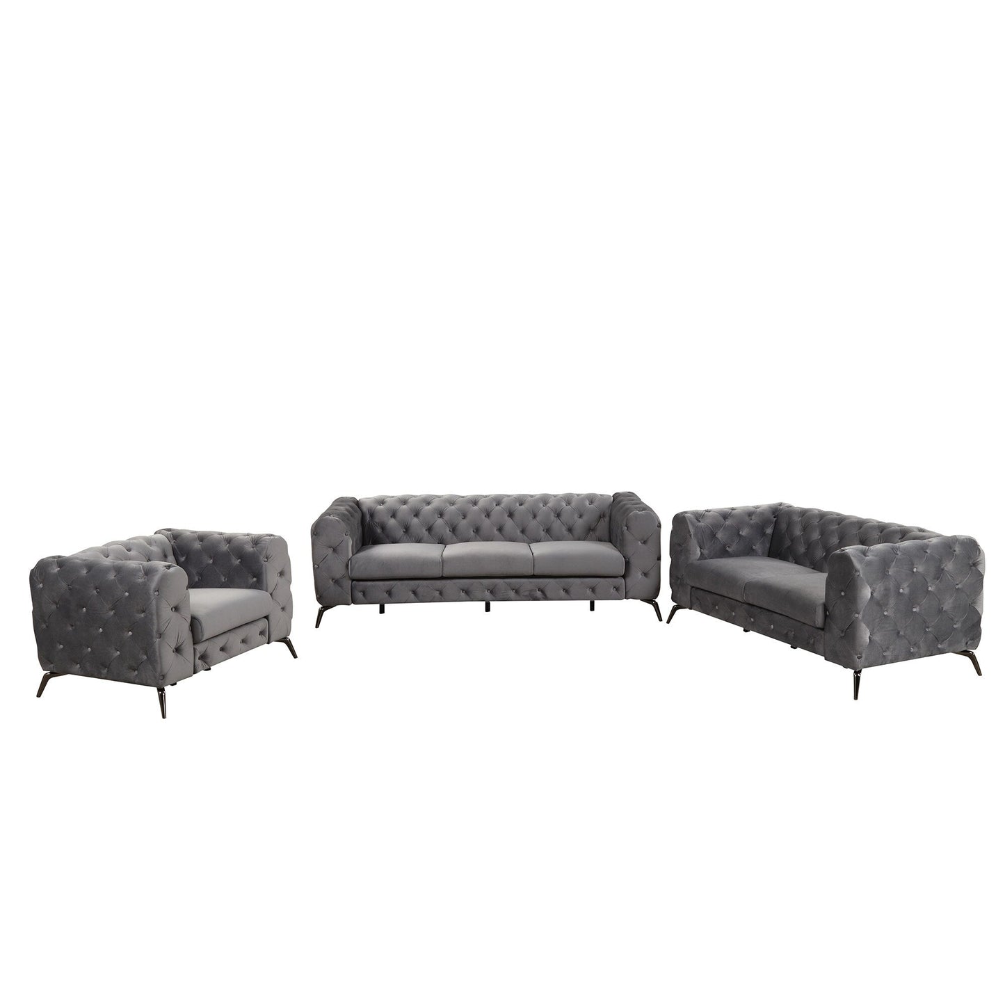 Roomfitters 3-Piece Velvet Upholstered Sofa Set with Sturdy Metal Legs, Includes Three-Seat Sofa, Loveseat, and Single Chair