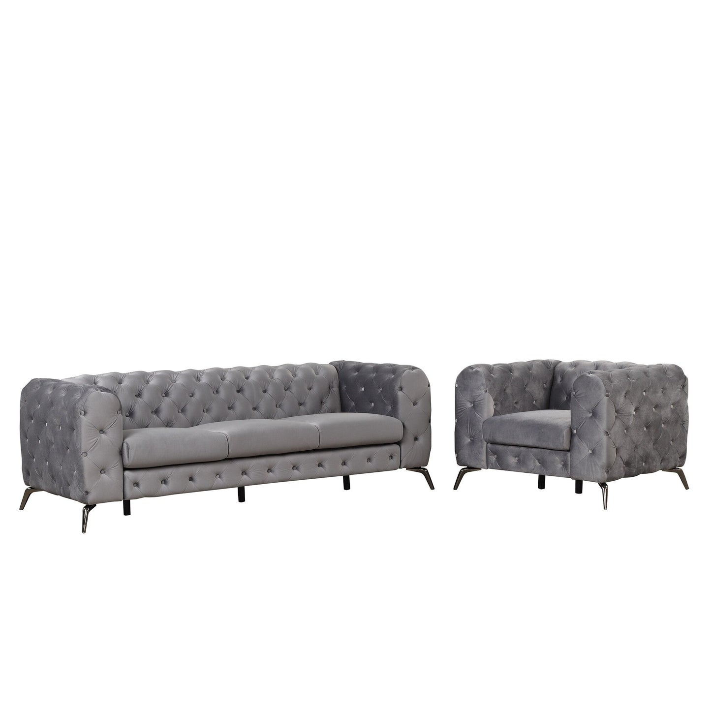 Roomfitters 3-Piece Velvet Upholstered Sofa Set with Sturdy Metal Legs, Includes Three-Seat Sofa, Loveseat, and Single Chair