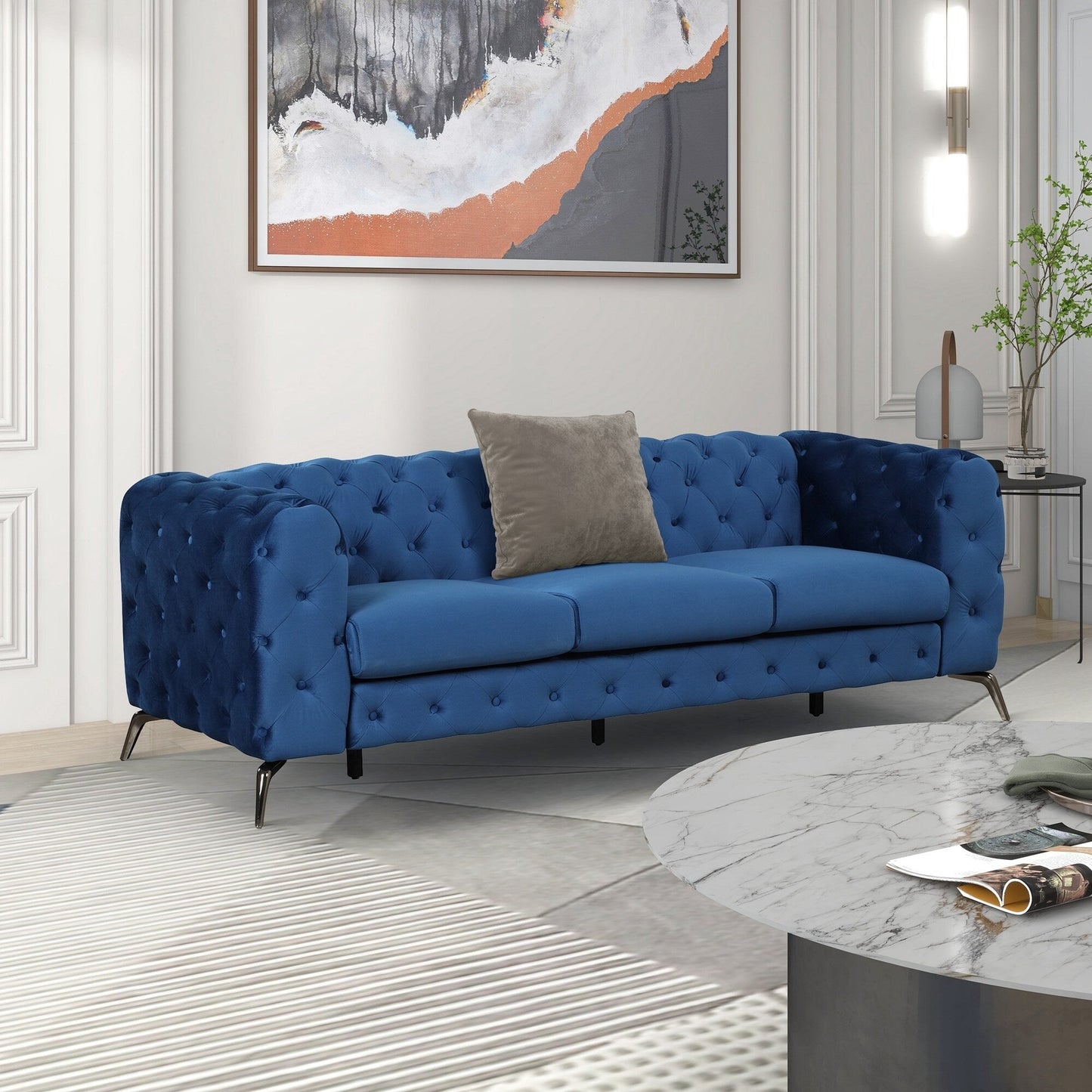Roomfitters 3-Piece Velvet Upholstered Sofa Set with Sturdy Metal Legs, Includes Three-Seat Sofa, Loveseat, and Single Chair