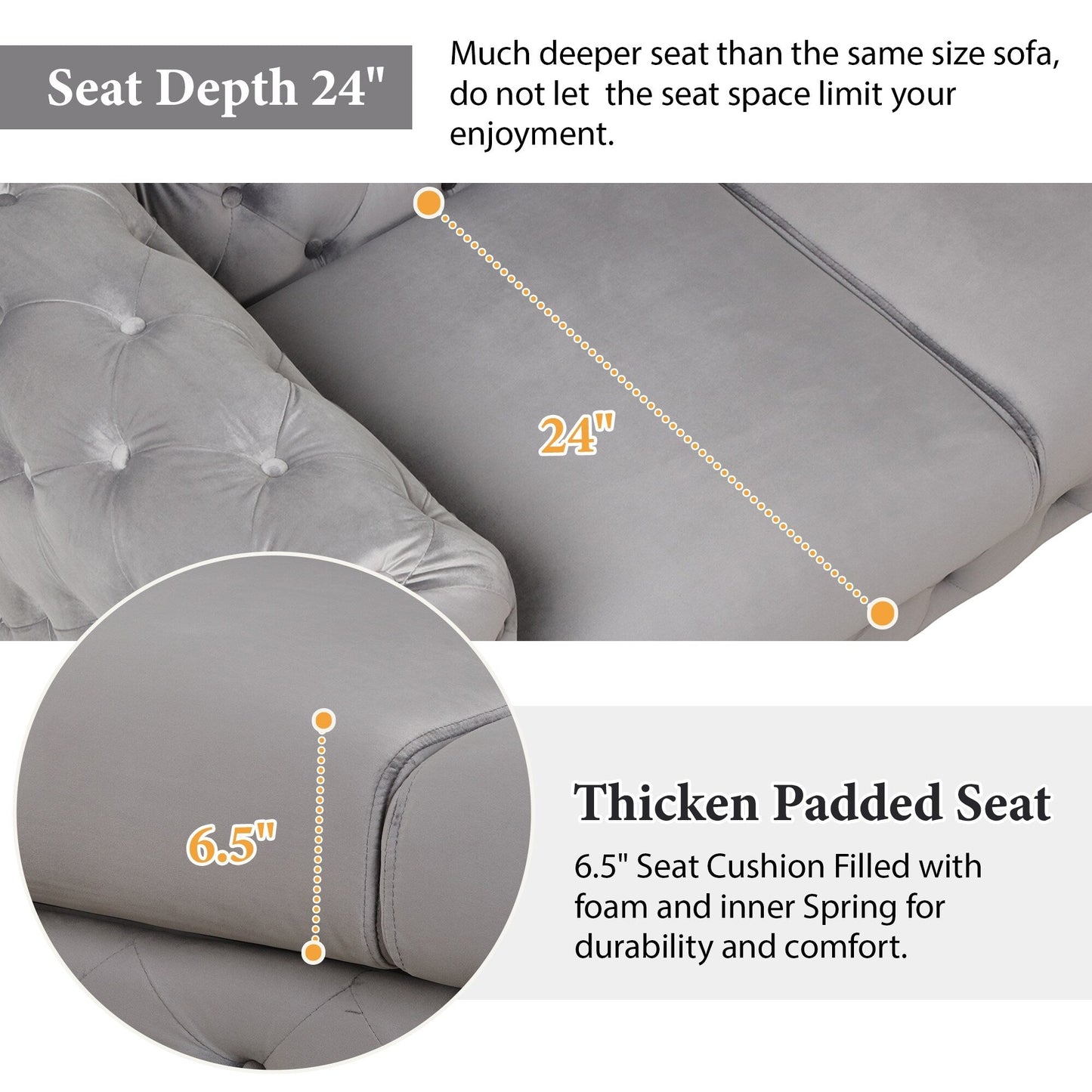 Roomfitters 3-Piece Velvet Upholstered Sofa Set with Sturdy Metal Legs, Includes Three-Seat Sofa, Loveseat, and Single Chair
