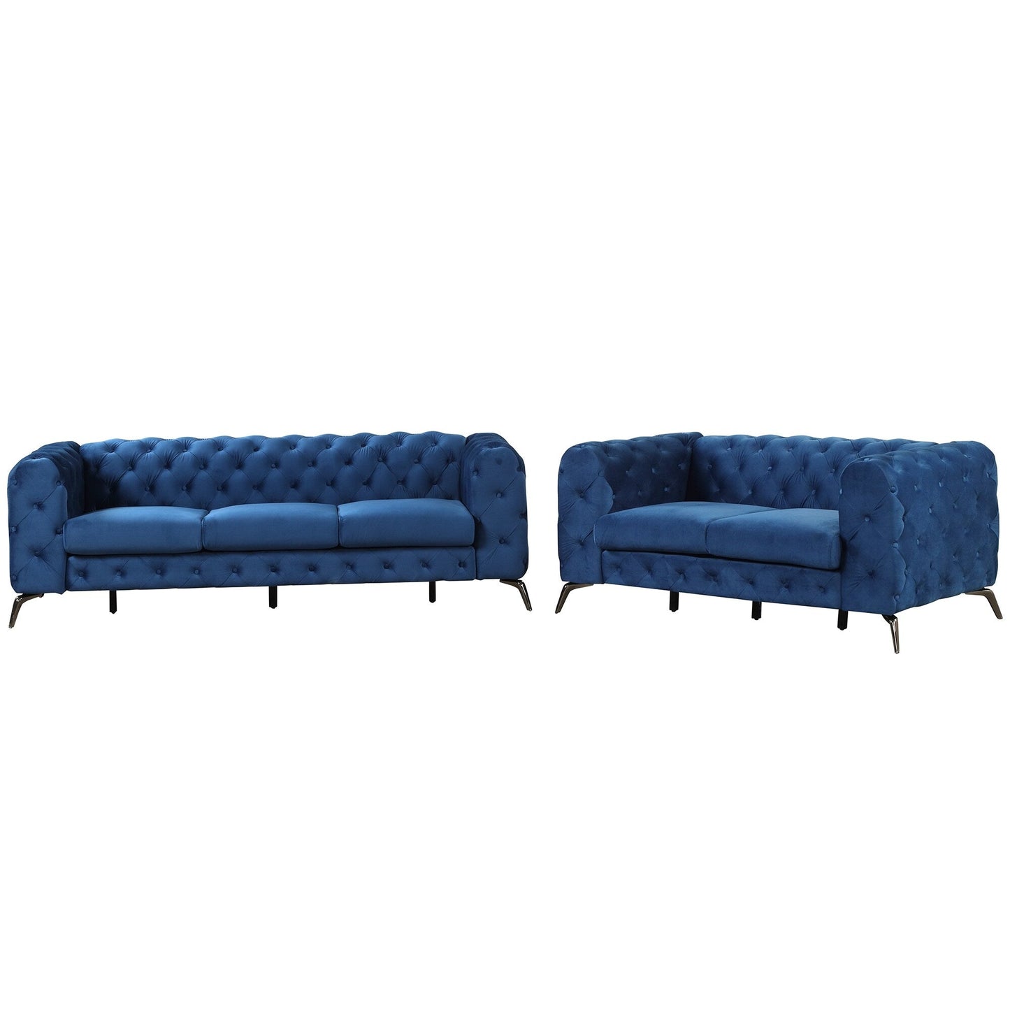 Roomfitters 3-Piece Velvet Upholstered Sofa Set with Sturdy Metal Legs, Includes Three-Seat Sofa, Loveseat, and Single Chair