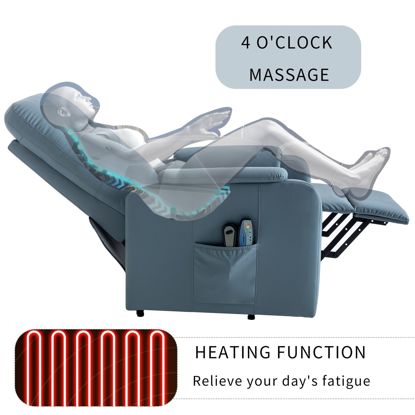 Roomfitters Massage Recliner Chair Electric Power Lift Chairs with Side Pocket, Adjustable Massage and Heating Function