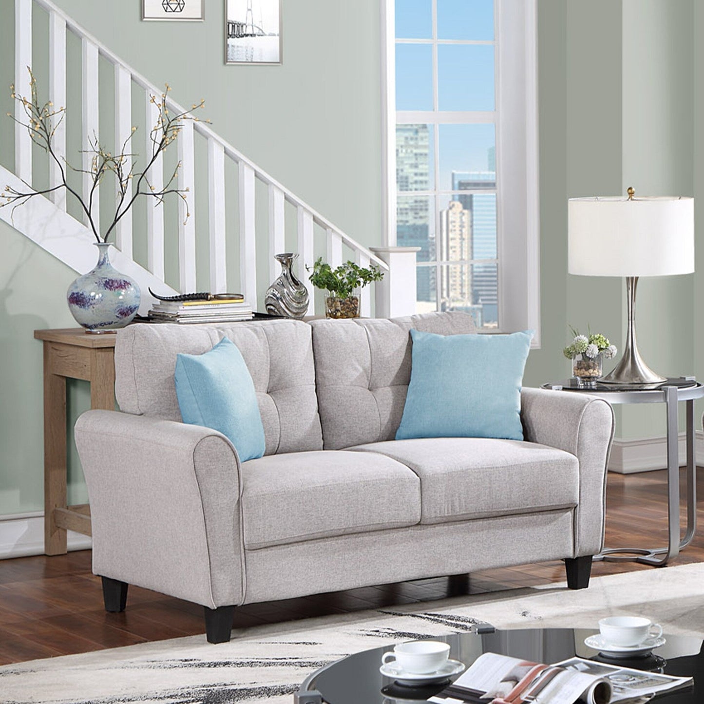 Roomfitters Modern Linen Upholstered Loveseat, Compact 2-Seat Couch for Living Room or Office Elegance