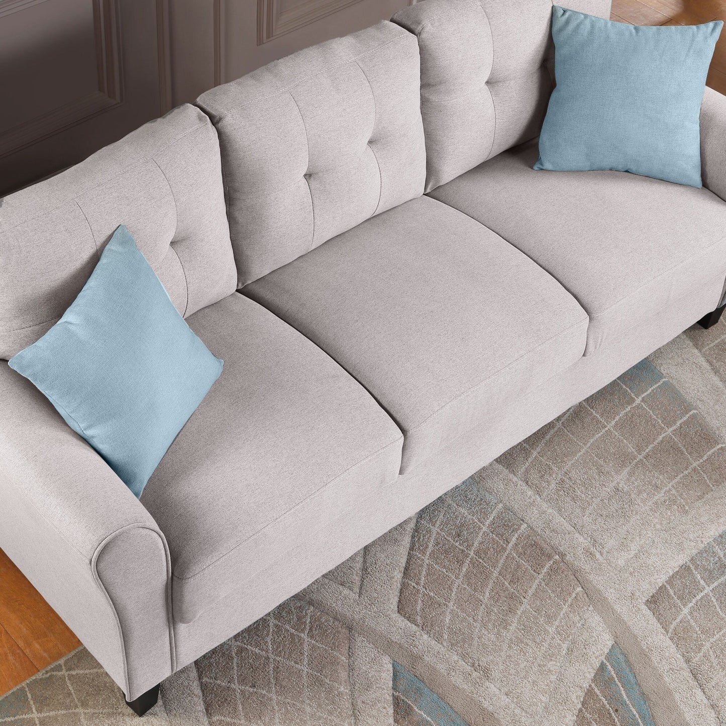 Roomfitters Modern Linen Upholstered Loveseat, Compact 2-Seat Couch for Living Room or Office Elegance