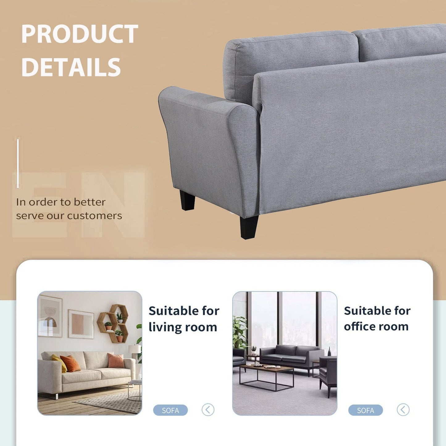 Roomfitters Modern Linen Upholstered Loveseat, Compact 2-Seat Couch for Living Room or Office Elegance