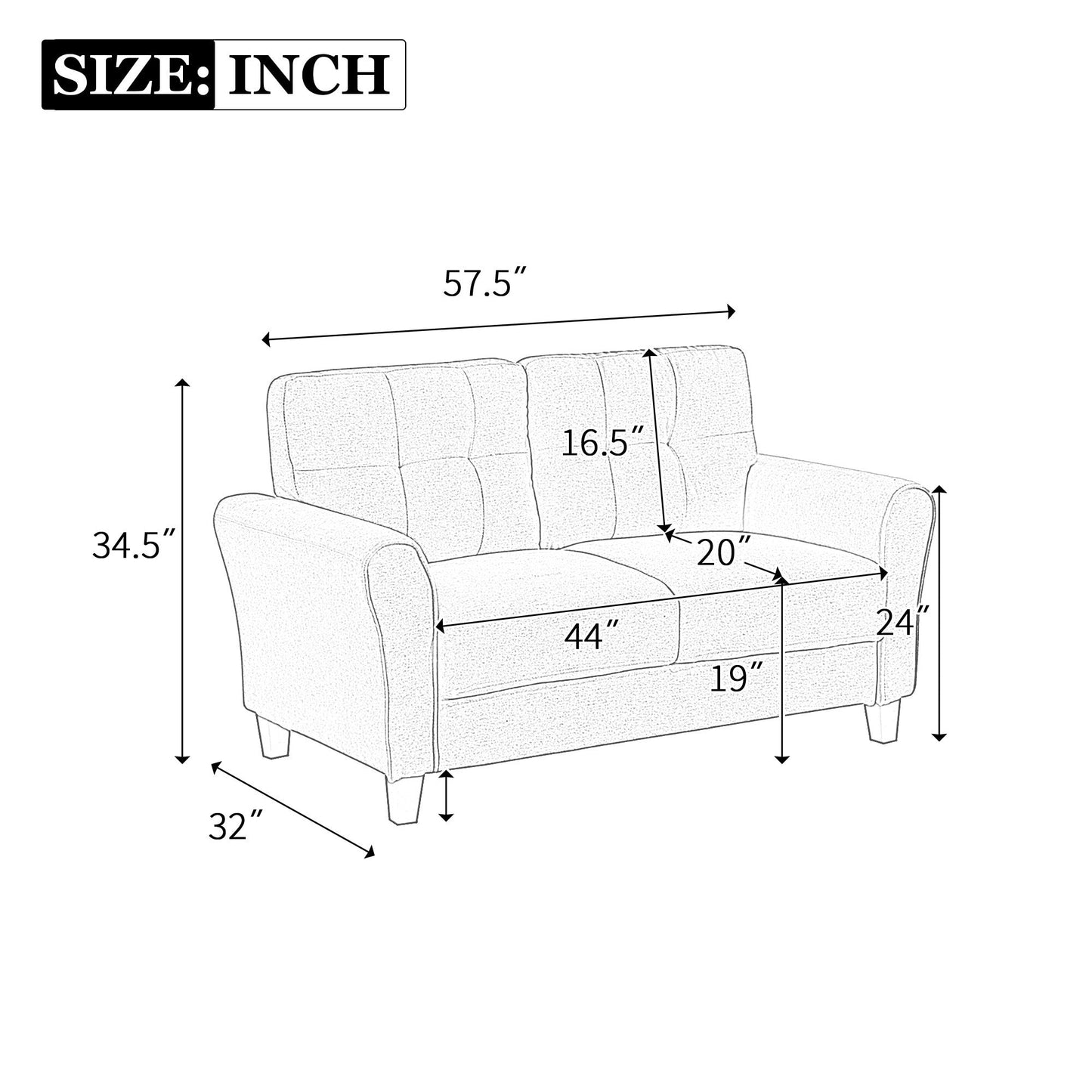 Roomfitters Modern Linen Upholstered Loveseat, Compact 2-Seat Couch for Living Room or Office Elegance