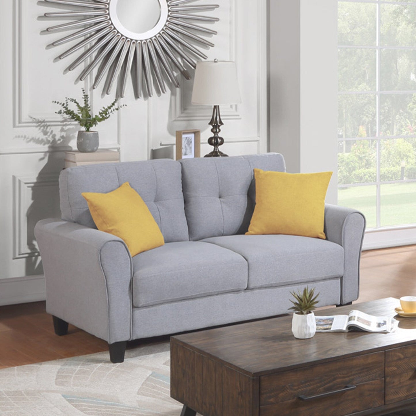 Roomfitters Modern Linen Upholstered Loveseat, Compact 2-Seat Couch for Living Room or Office Elegance