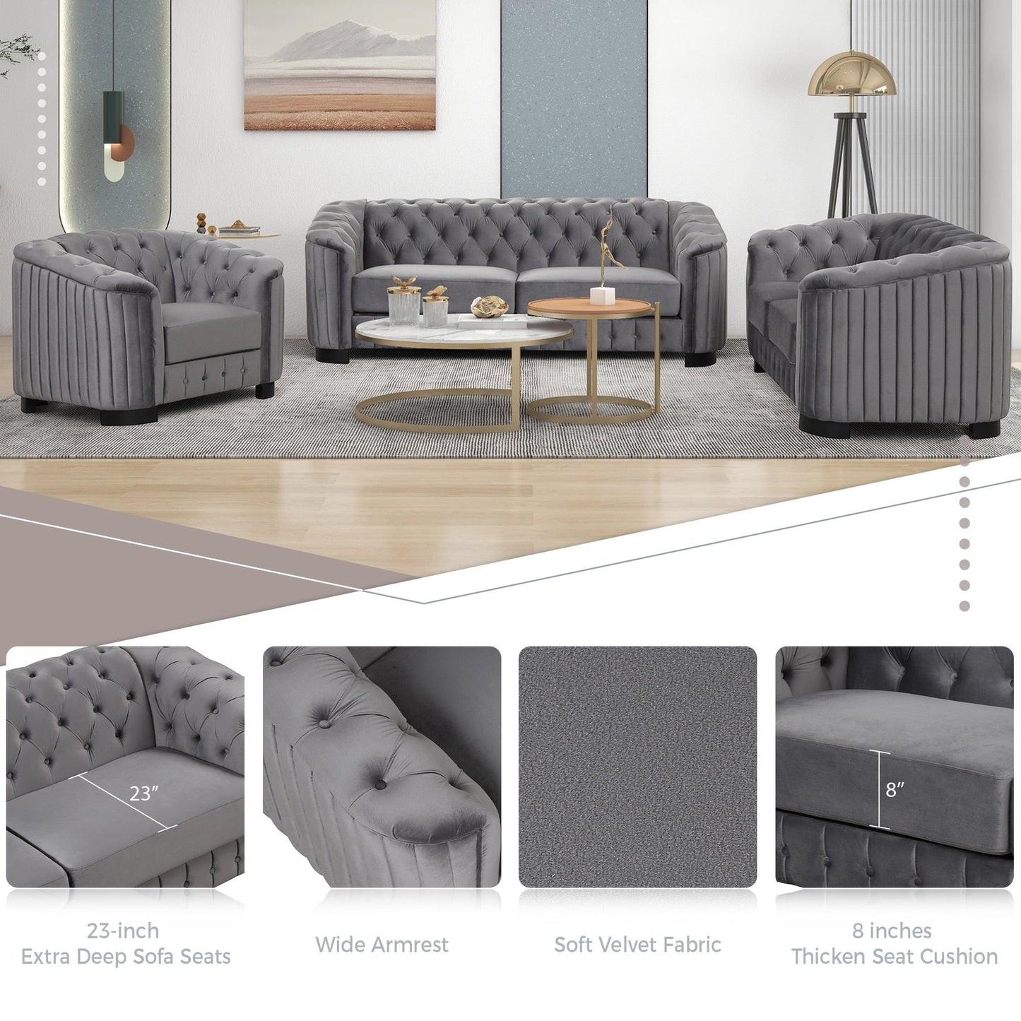 Roomfitters Velvet Upholstered Accent Sofa, Single Sofa Chair with Removable Seat Cushion for Modern Living Room, Bedroom