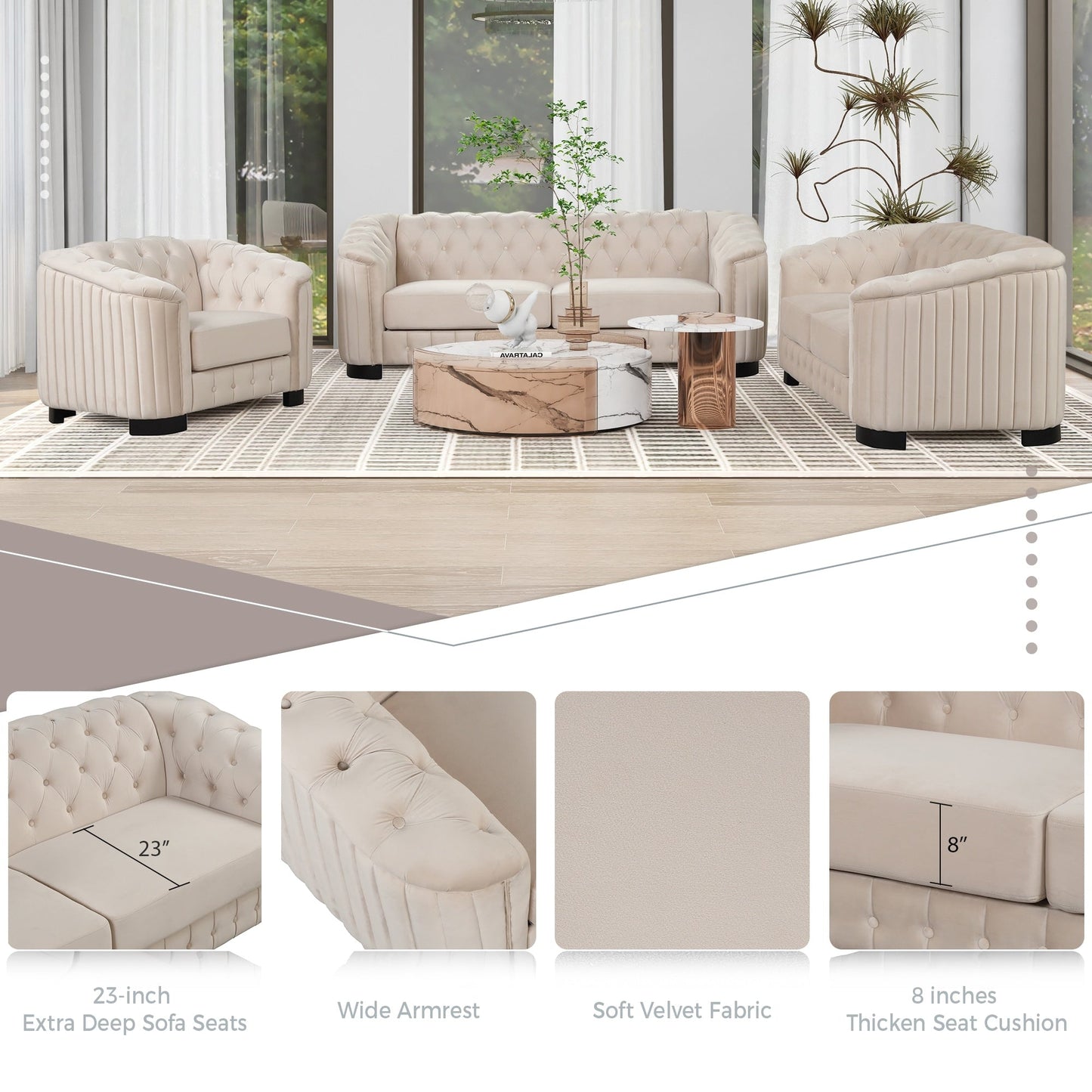 Roomfitters Velvet Upholstered Accent Sofa, Single Sofa Chair with Removable Seat Cushion for Modern Living Room, Bedroom