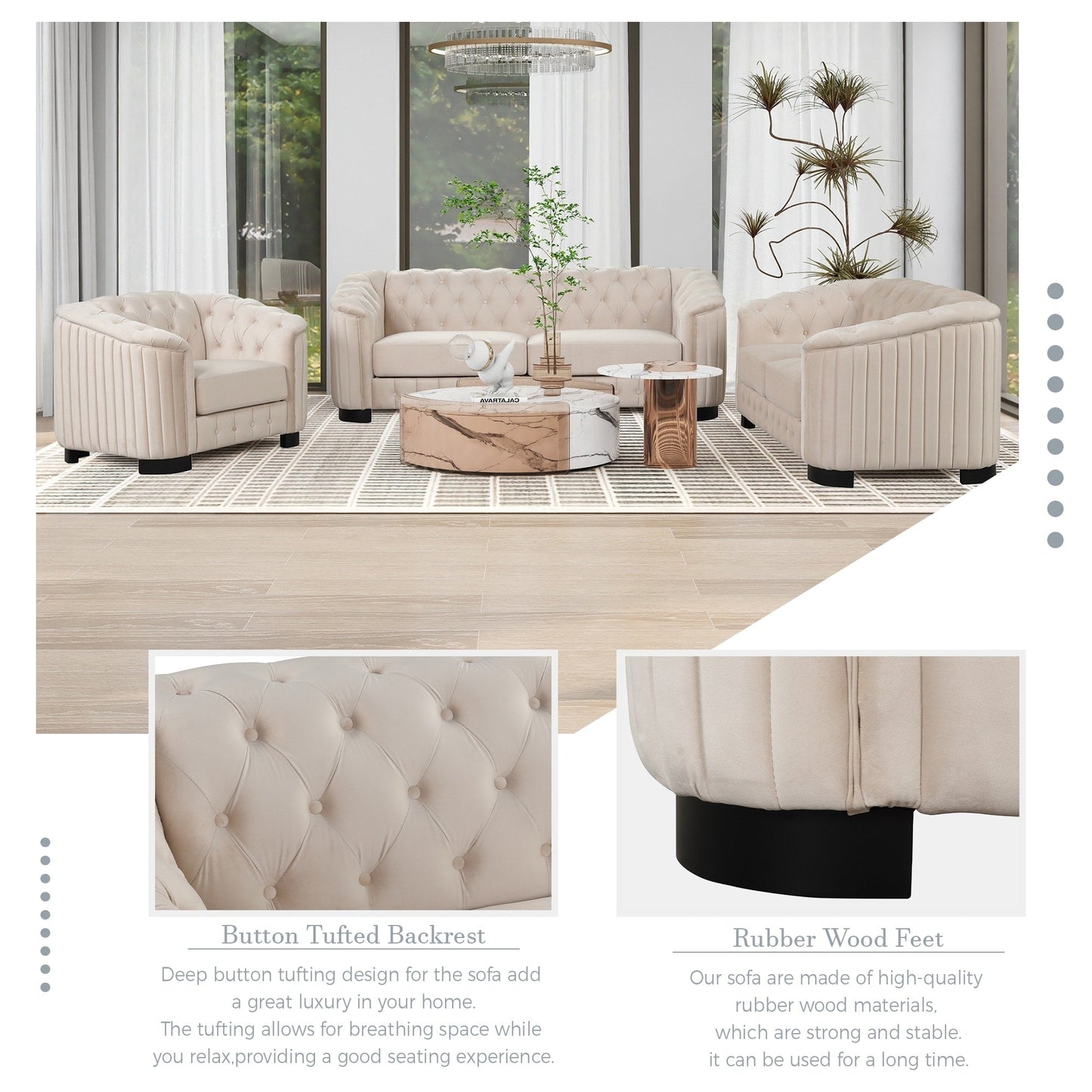 Roomfitters Velvet Upholstered Accent Sofa, Single Sofa Chair with Removable Seat Cushion for Modern Living Room, Bedroom