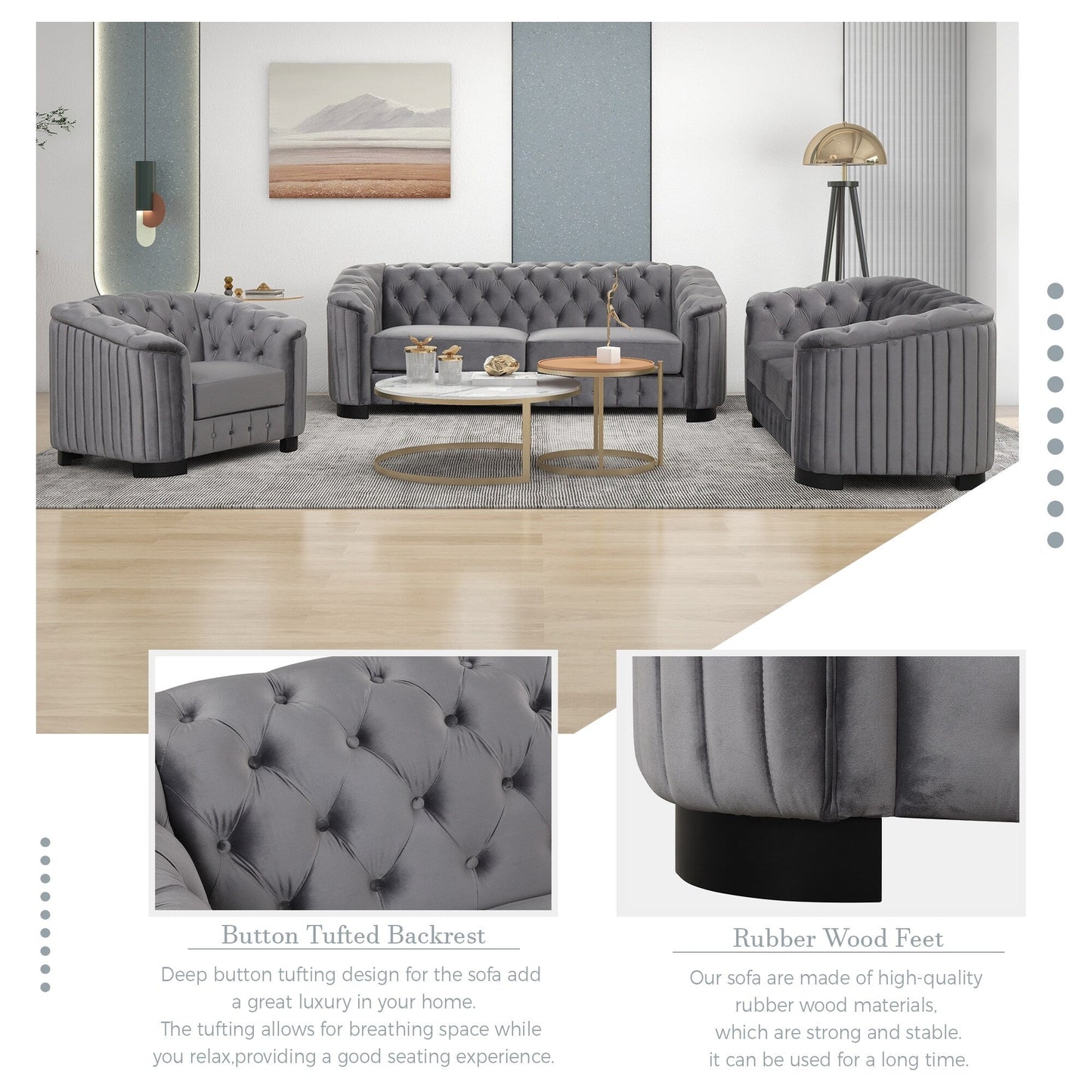 Roomfitters Velvet Upholstered Accent Sofa, Single Sofa Chair with Removable Seat Cushion for Modern Living Room, Bedroom