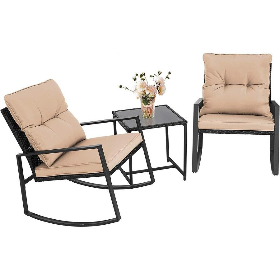 SUNCROWN 3-teiliges Schaukel-Bistro-Set aus schwarzem Metall für die Terrasse