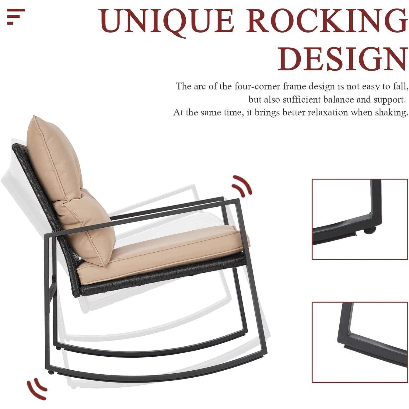 SUNCROWN 3-teiliges Schaukel-Bistro-Set aus schwarzem Metall für die Terrasse