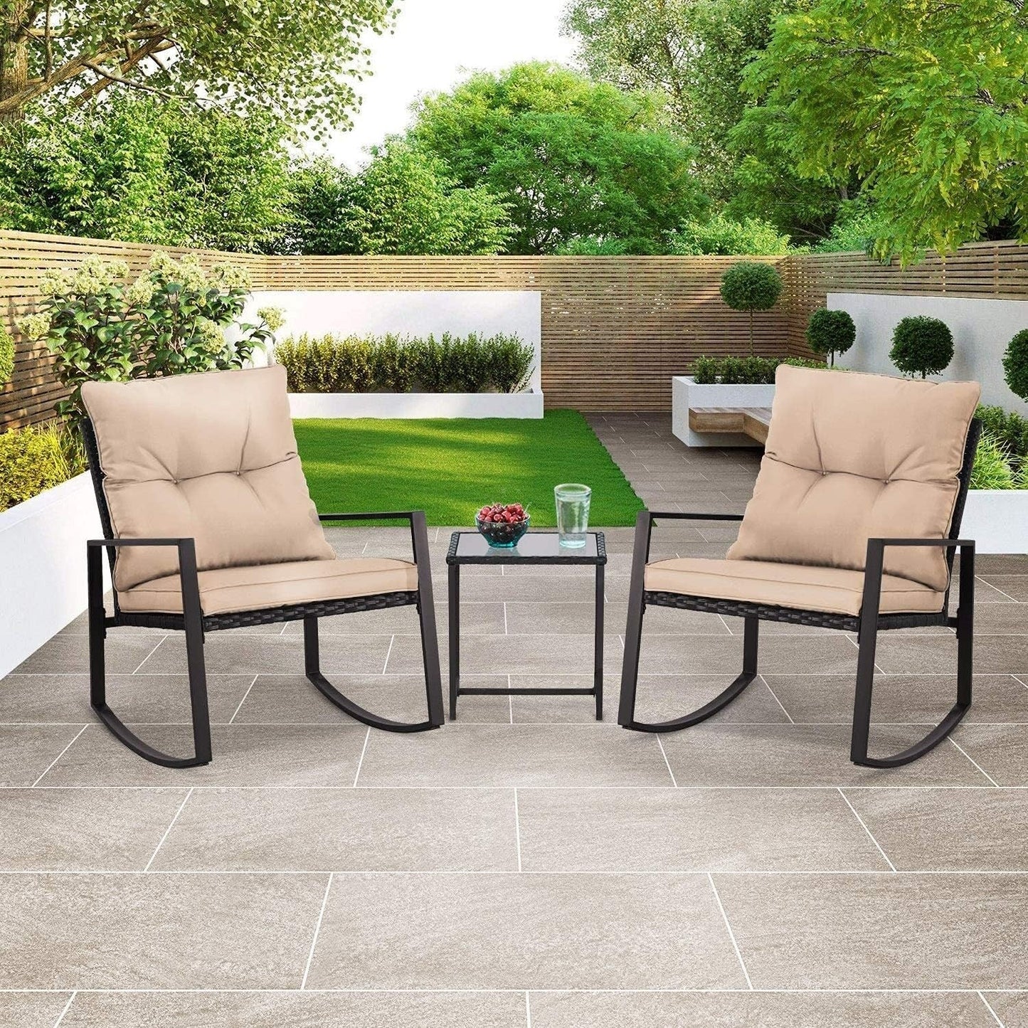 SUNCROWN 3-teiliges Schaukel-Bistro-Set aus schwarzem Metall für die Terrasse