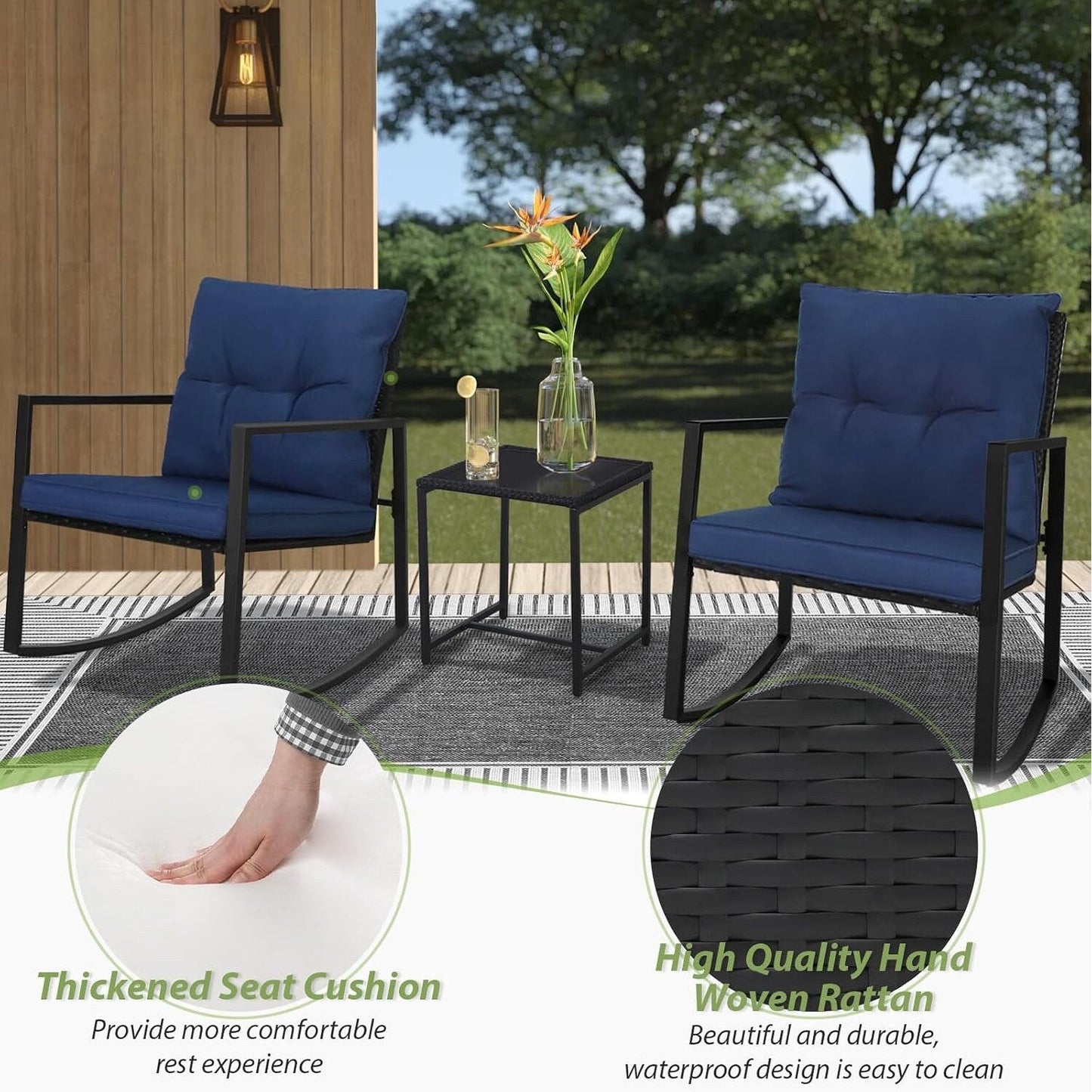 SUNCROWN 3-teiliges Schaukel-Bistro-Set aus schwarzem Metall für die Terrasse