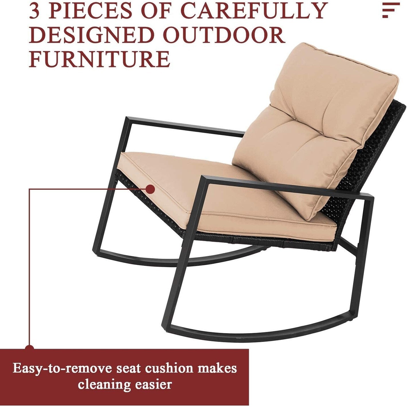 SUNCROWN 3-teiliges Schaukel-Bistro-Set aus schwarzem Metall für die Terrasse