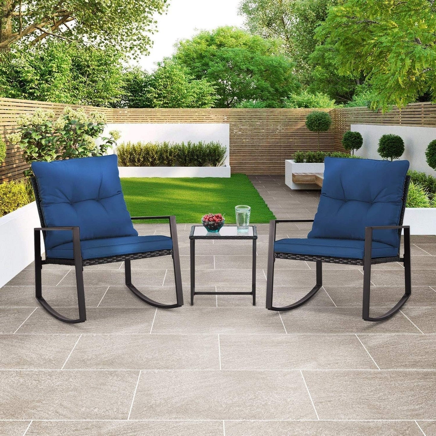 SUNCROWN 3-teiliges Schaukel-Bistro-Set aus schwarzem Metall für die Terrasse