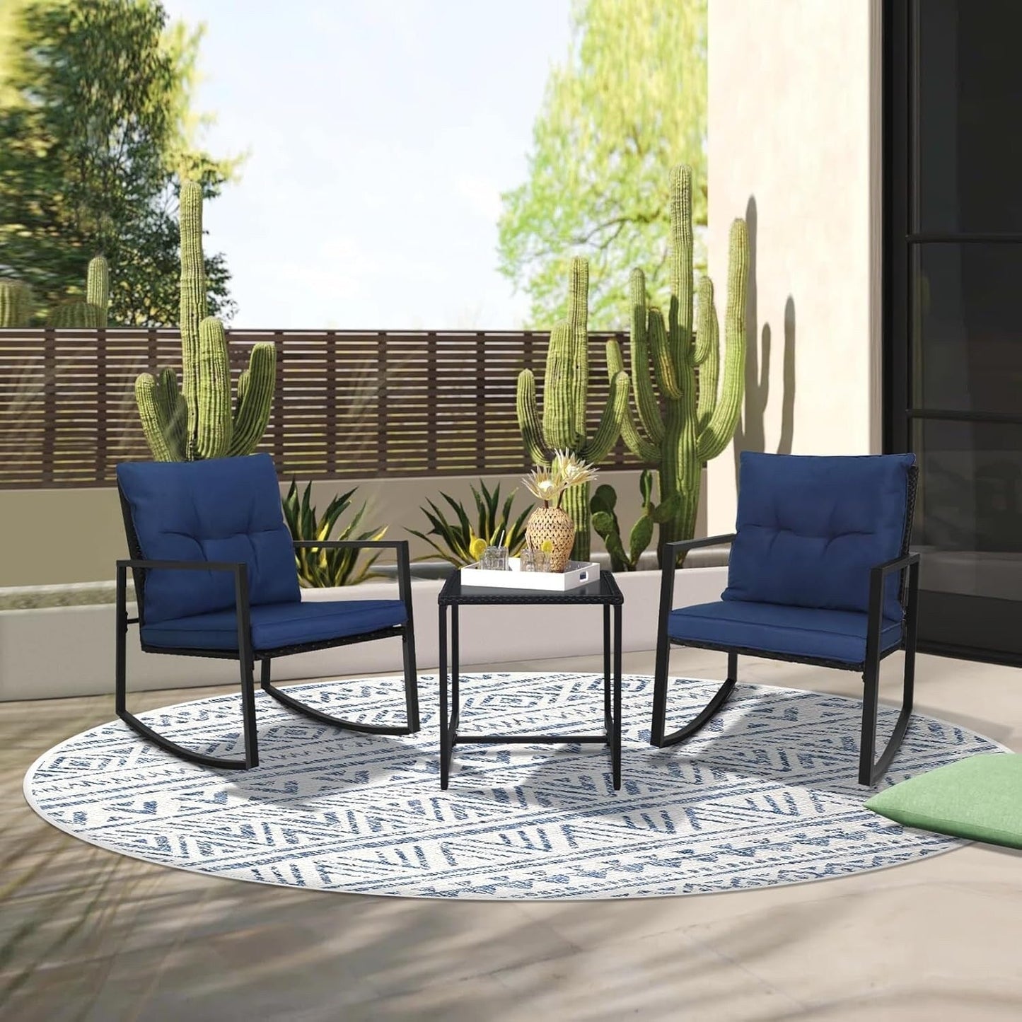 SUNCROWN 3-teiliges Schaukel-Bistro-Set aus schwarzem Metall für die Terrasse