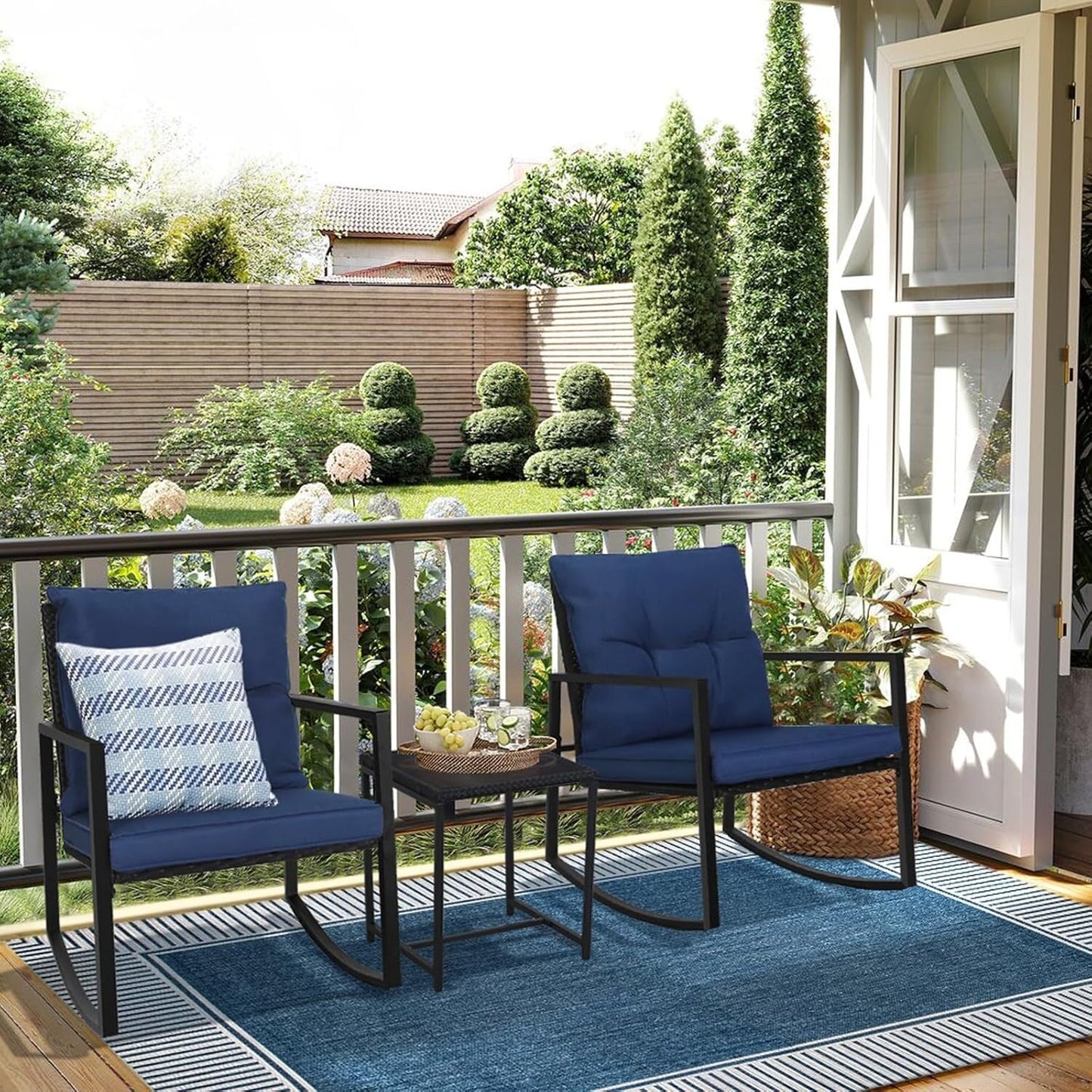 SUNCROWN 3-teiliges Schaukel-Bistro-Set aus schwarzem Metall für die Terrasse