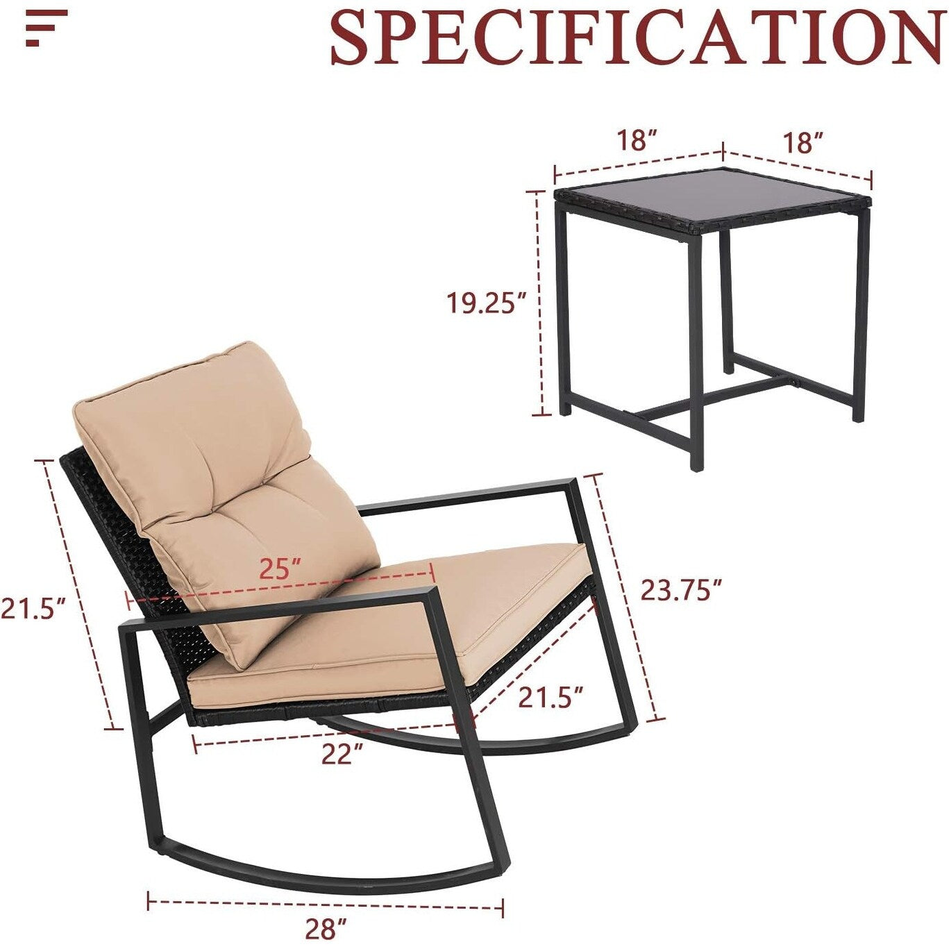 SUNCROWN 3-teiliges Schaukel-Bistro-Set aus schwarzem Metall für die Terrasse