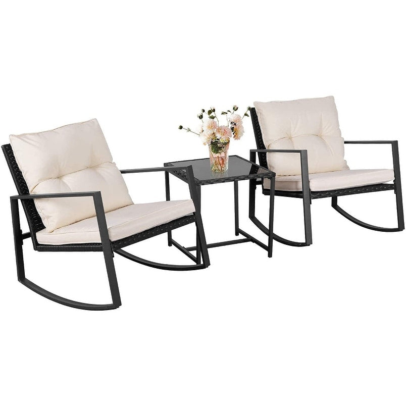 SUNCROWN 3-teiliges Schaukel-Bistro-Set aus schwarzem Metall für die Terrasse