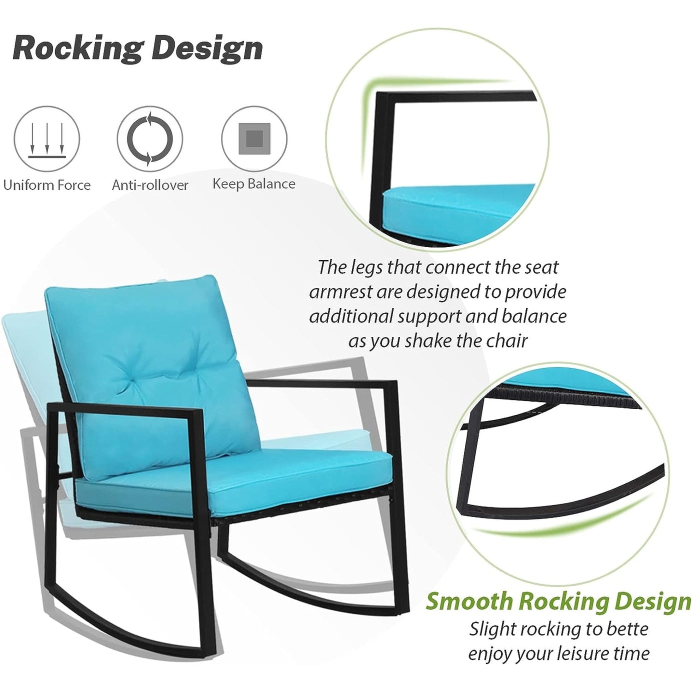 SUNCROWN 3-teiliges Schaukel-Bistro-Set aus schwarzem Metall für die Terrasse