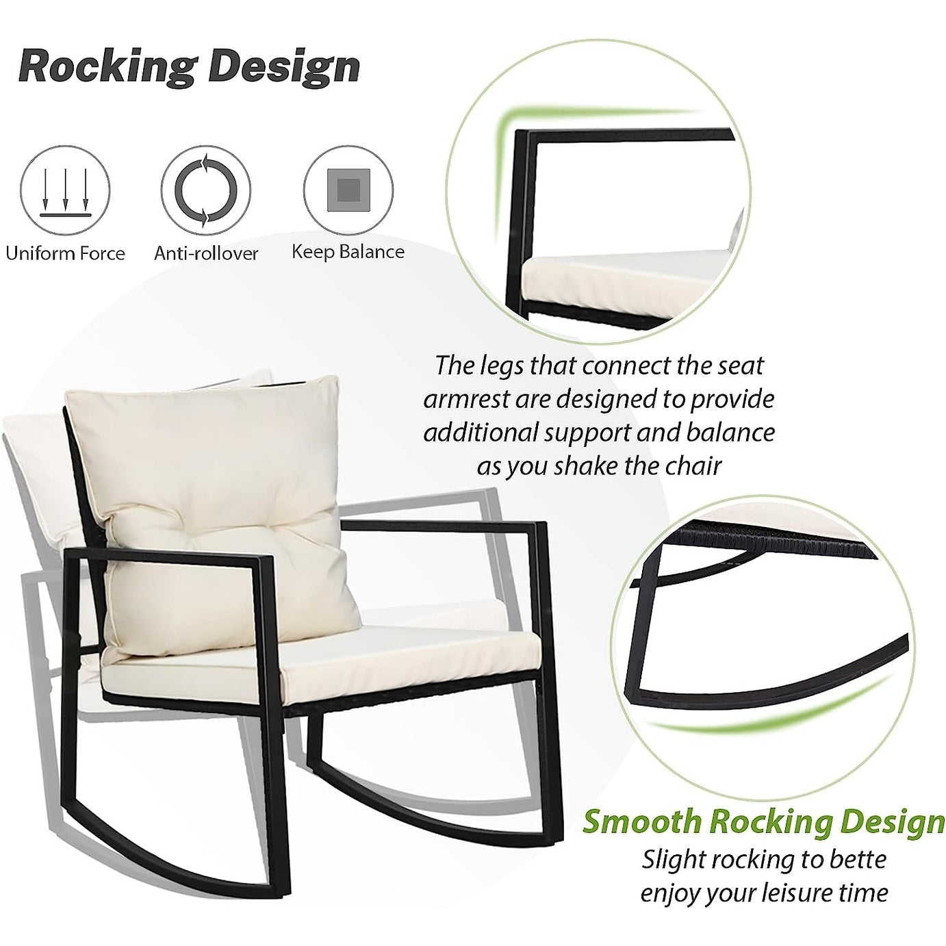 SUNCROWN 3-teiliges Schaukel-Bistro-Set aus schwarzem Metall für die Terrasse