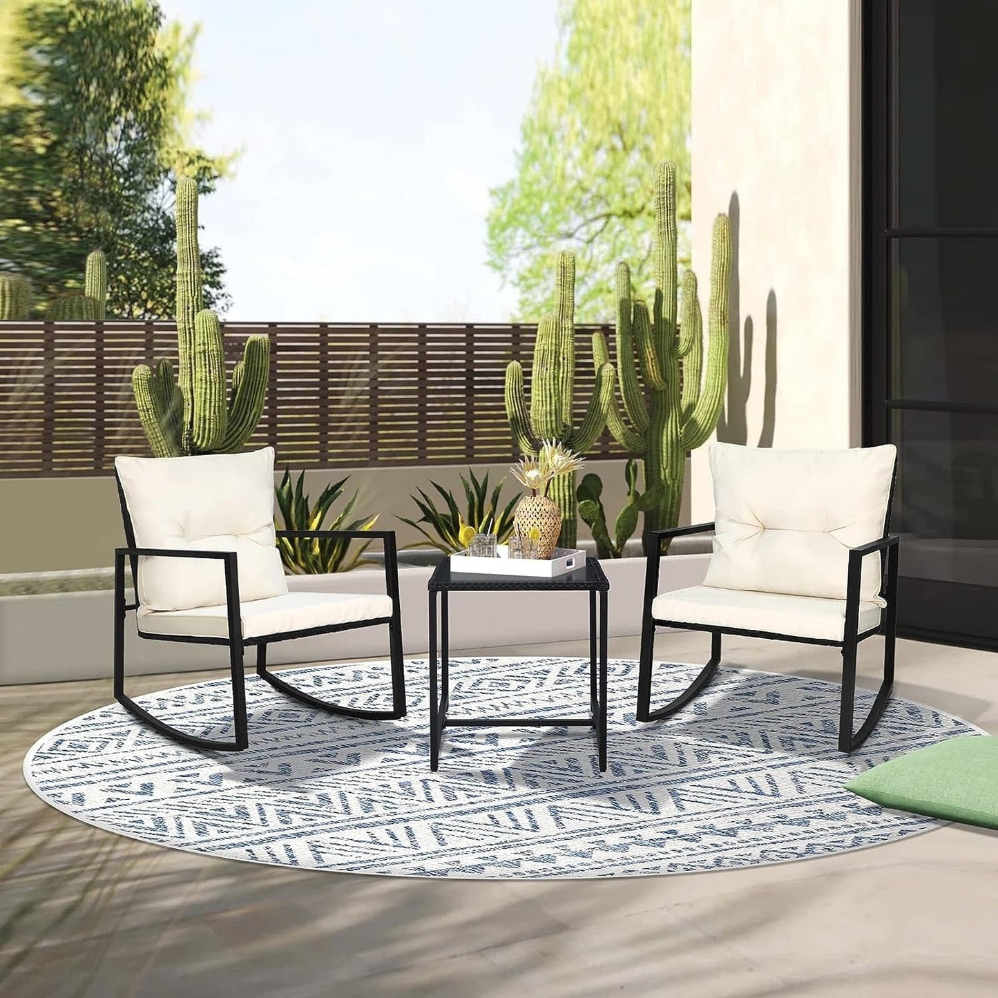 SUNCROWN 3-teiliges Schaukel-Bistro-Set aus schwarzem Metall für die Terrasse